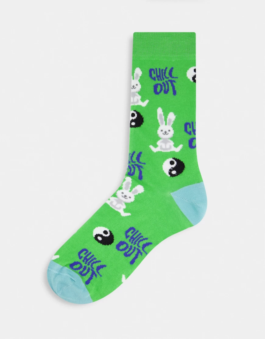 ASOS DESIGN – Chill Out – Knöchelsocken mit Hasenmotiv-Grün günstig online kaufen