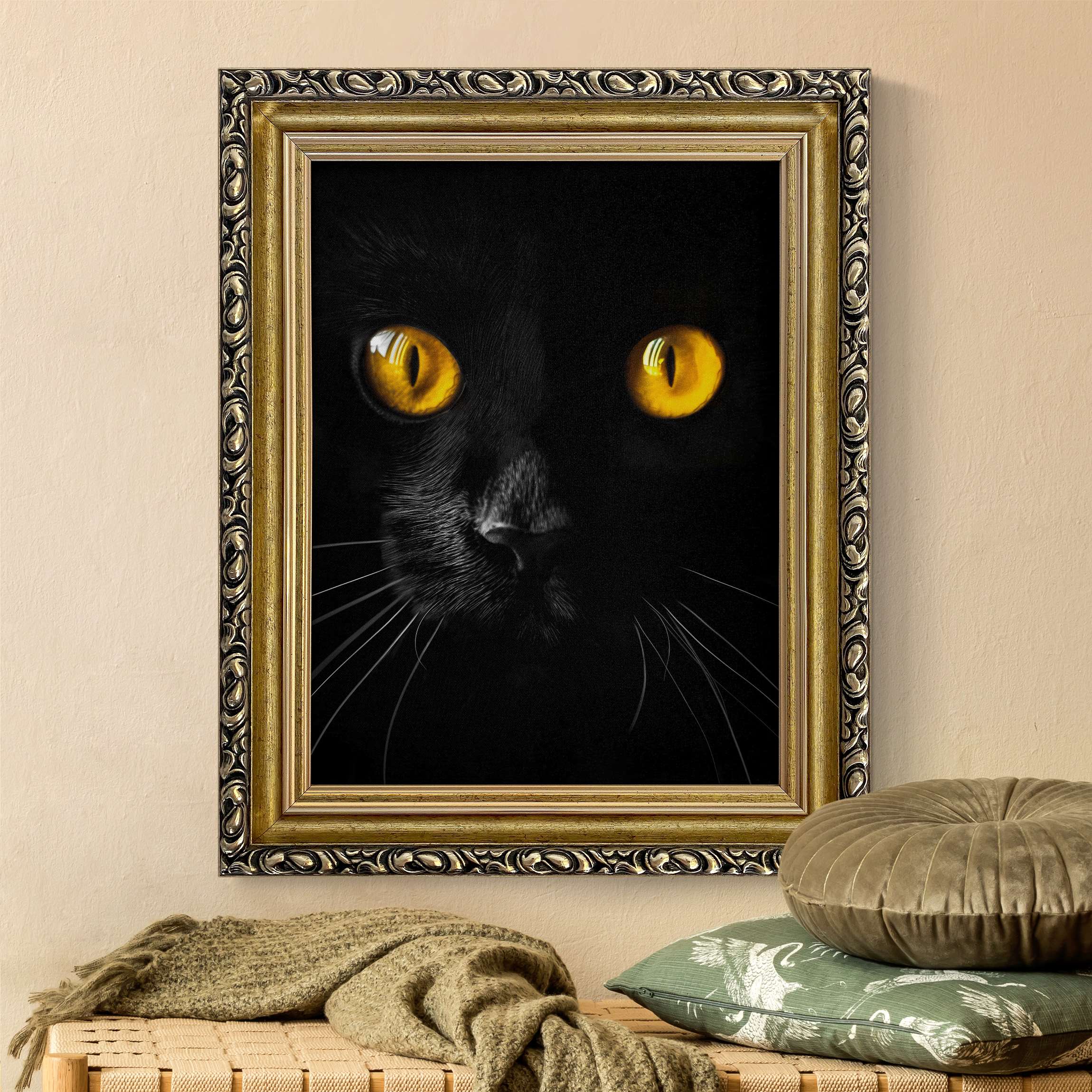 Gerahmtes Leinwandbild Schwarzes Katzen Portrait günstig online kaufen