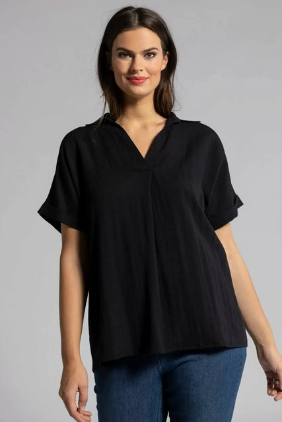 Ulla Popken Tunika Bluse Rücken-Knöpfe Oversized Zierfalte Halbarm günstig online kaufen