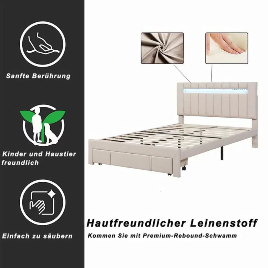 OKWISH Bett Doppelbett Jugendbett Polsterbett 140 x 200 cm (mit LED-Beleuch günstig online kaufen
