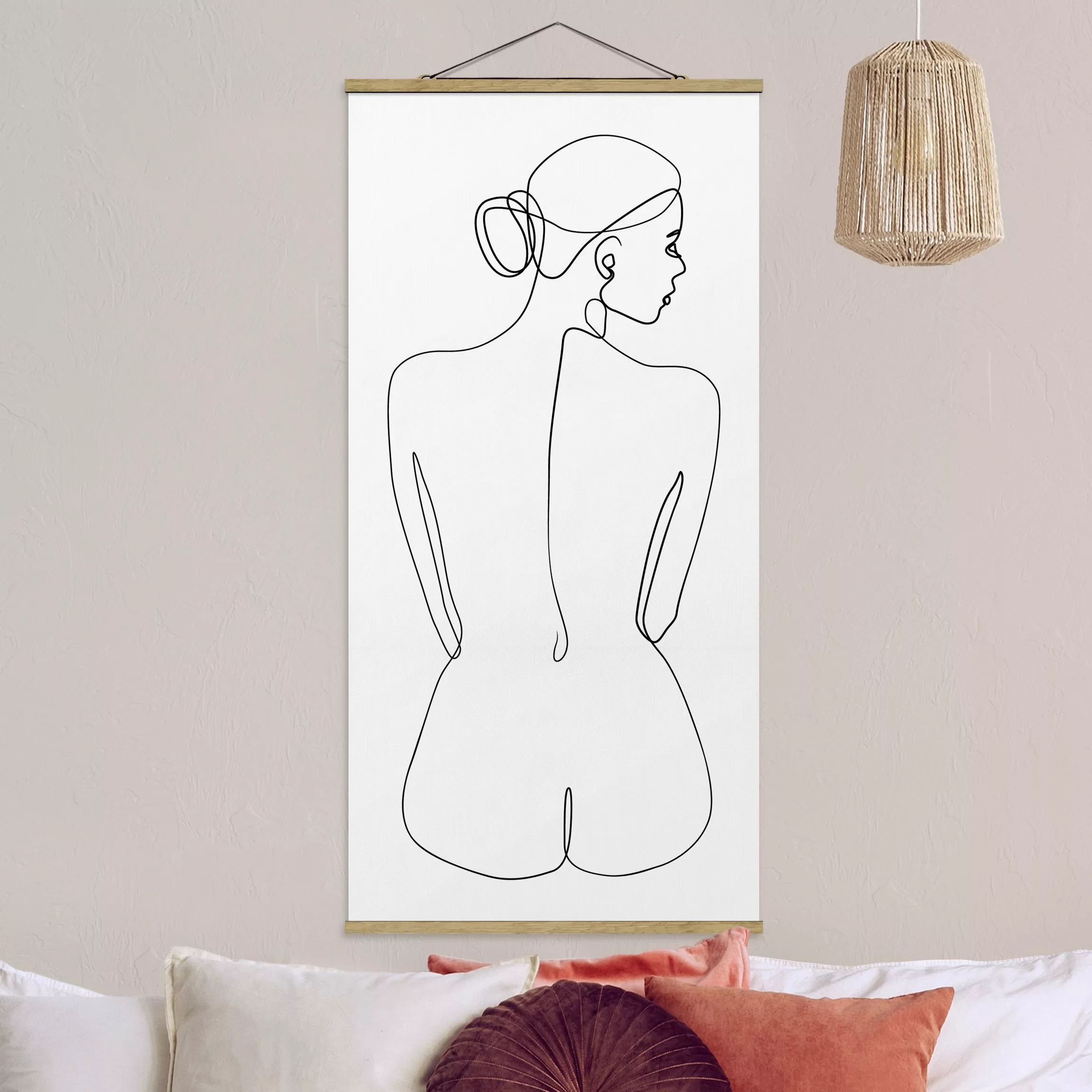 Stoffbild Abstrakt mit Posterleisten - Hochformat Line Art Akt Frau Rücken günstig online kaufen