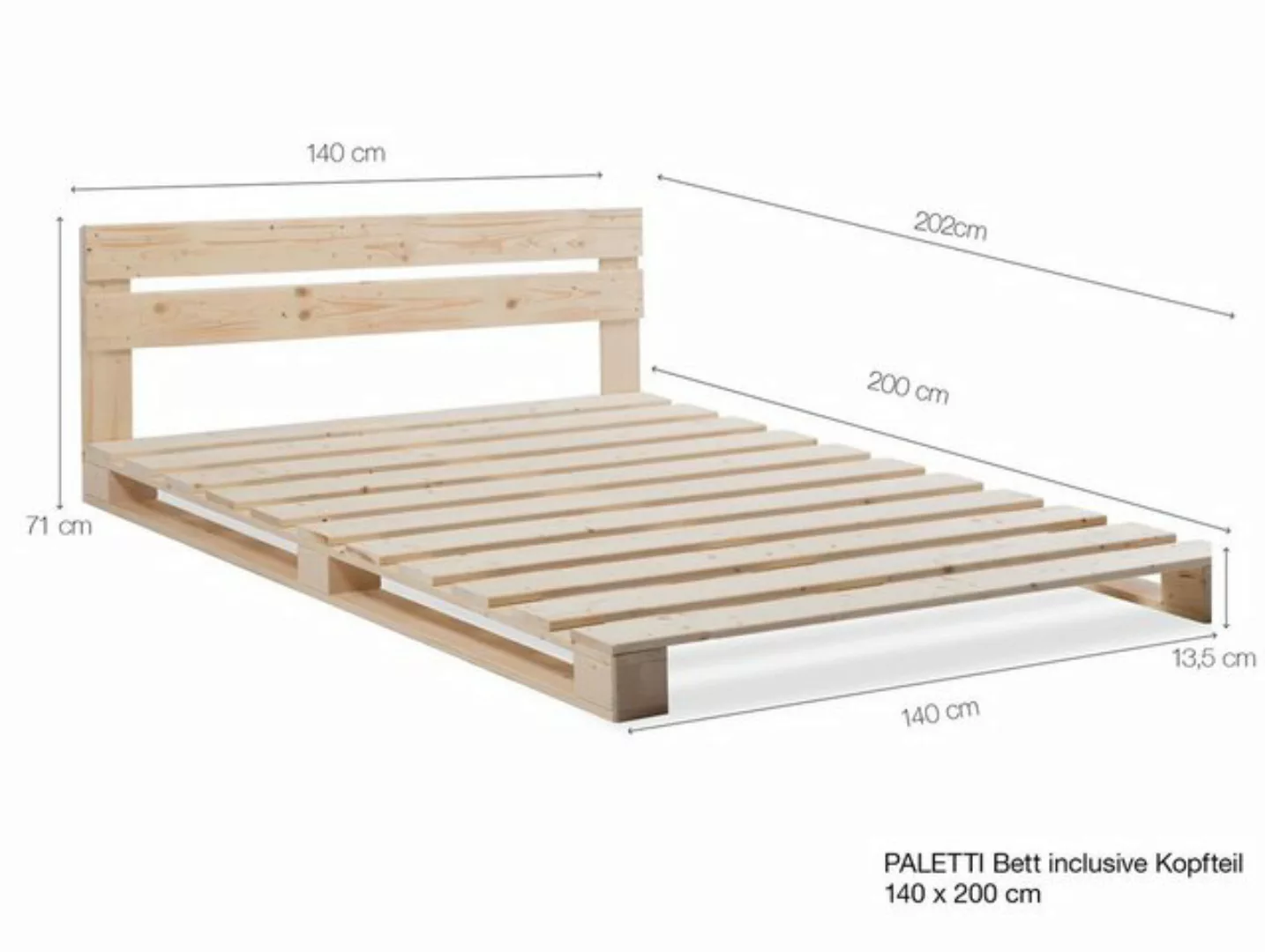 Moebel-Eins Massivholzbett, PALETTI Massivholzbett / Palettenbett inklusive günstig online kaufen