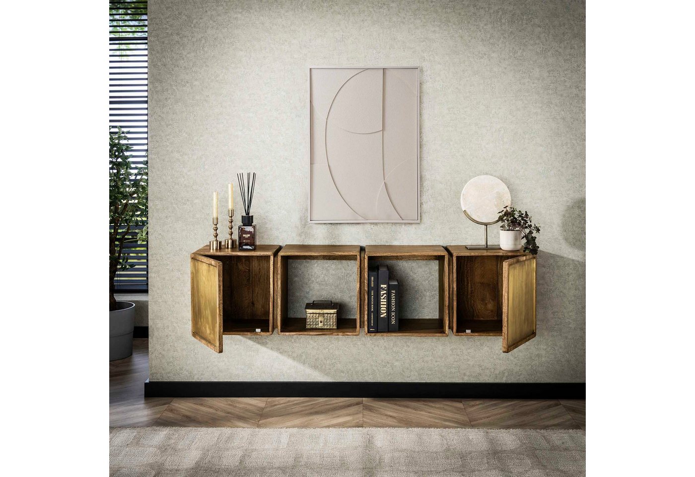 Vintagehaus Stauraumschrank Sideboard Brass für die Wand 2türig Mangoholz M günstig online kaufen