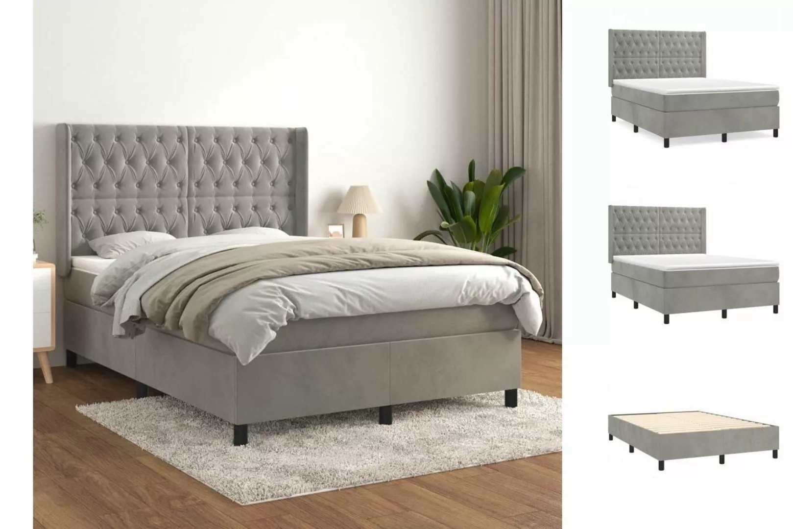 vidaXL Boxspringbett Bett Boxspringbett Samt komplett mit Matratze & Topper günstig online kaufen