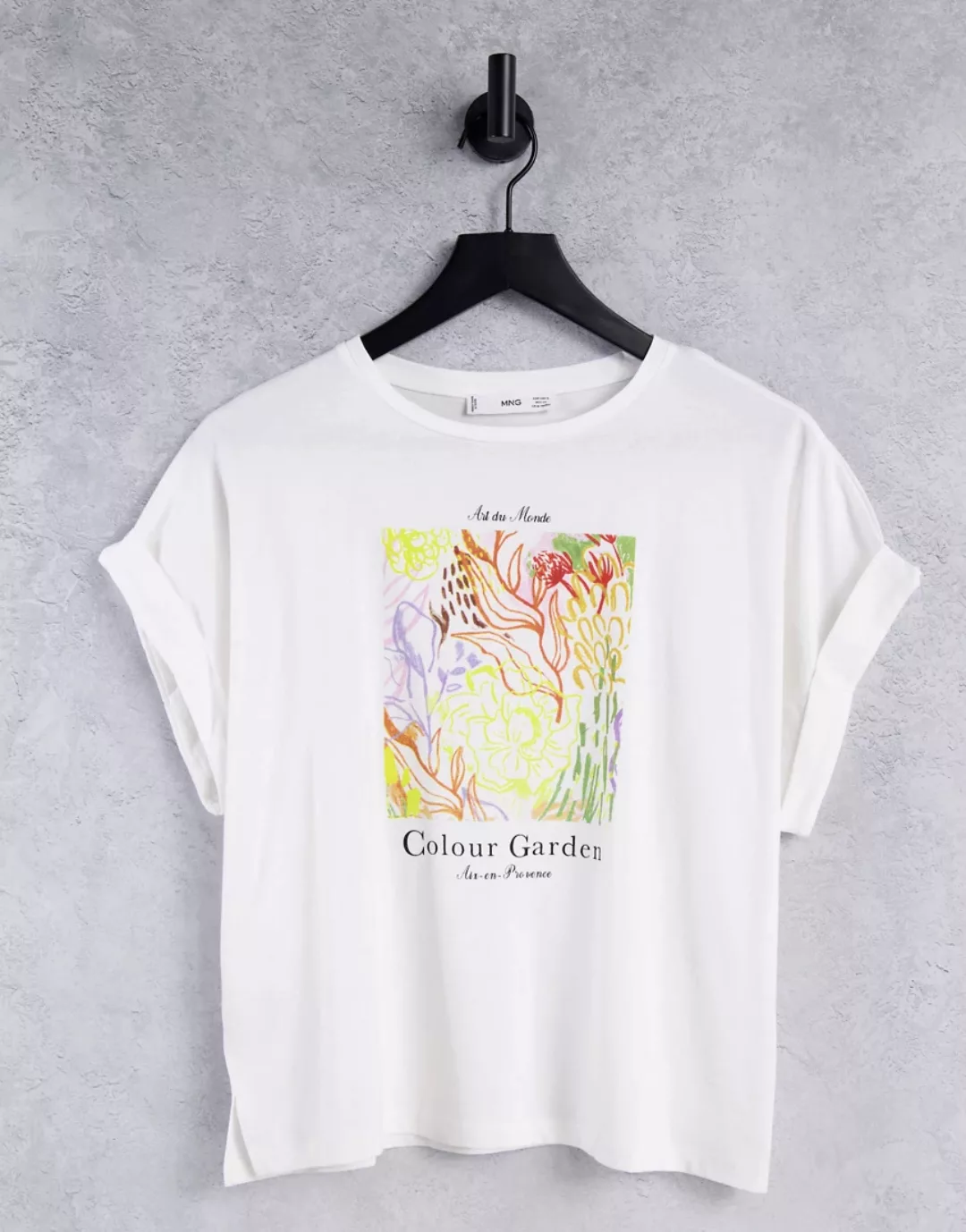 Mango – T-Shirt aus Bio-Baumwolle mit aufgedrucktem Kunstwerk in Weiß günstig online kaufen