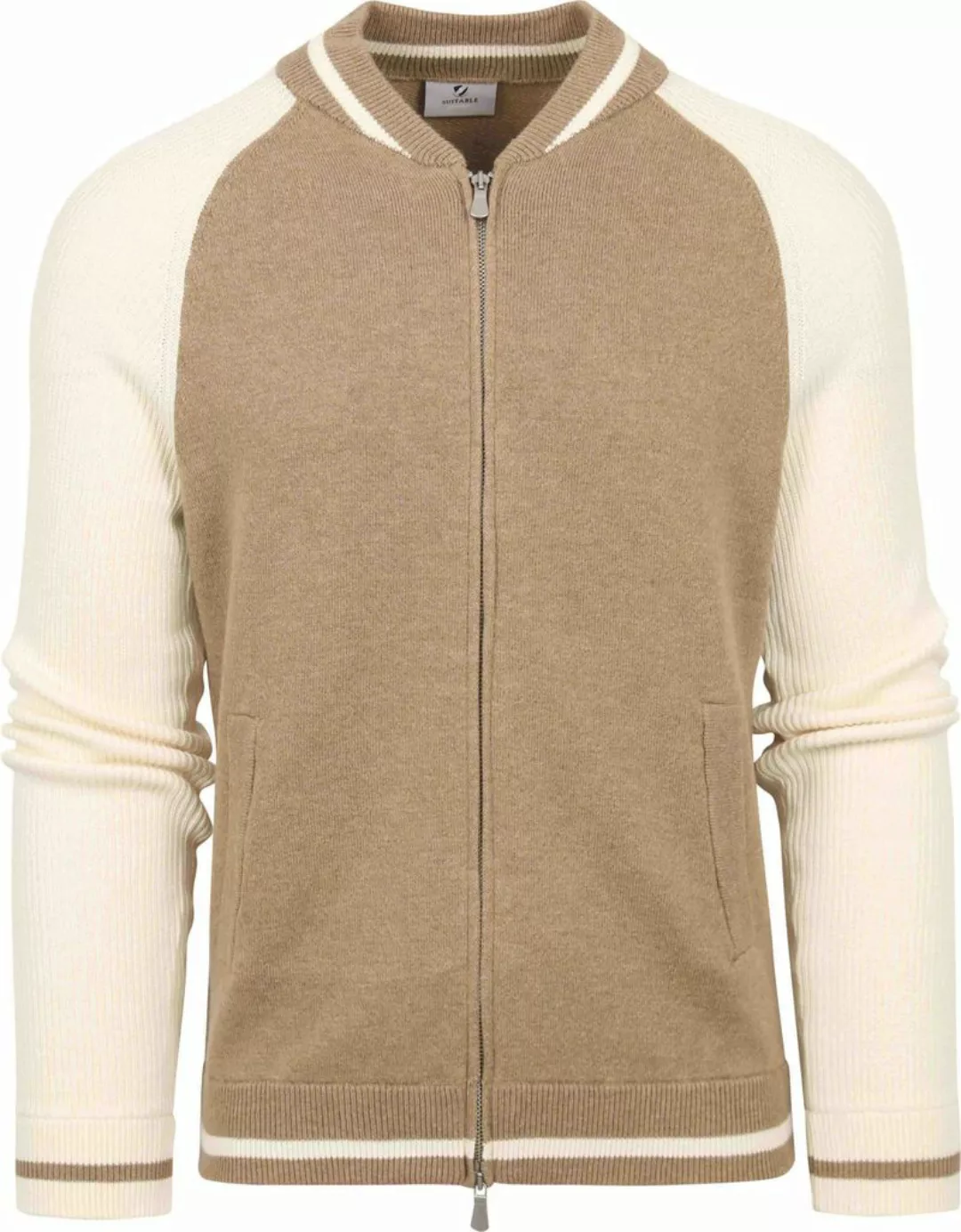 Suitable Strickjacke Max Varsity Woolmix Beige - Größe M günstig online kaufen