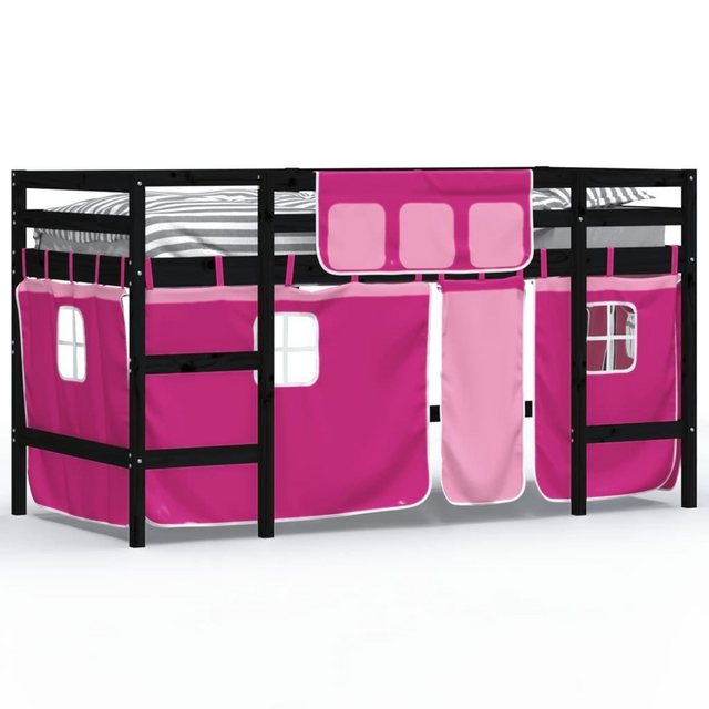 vidaXL Kinderbett Kinderhochbett mit Vorhängen Rosa 90x200 cm Massivholz Ki günstig online kaufen