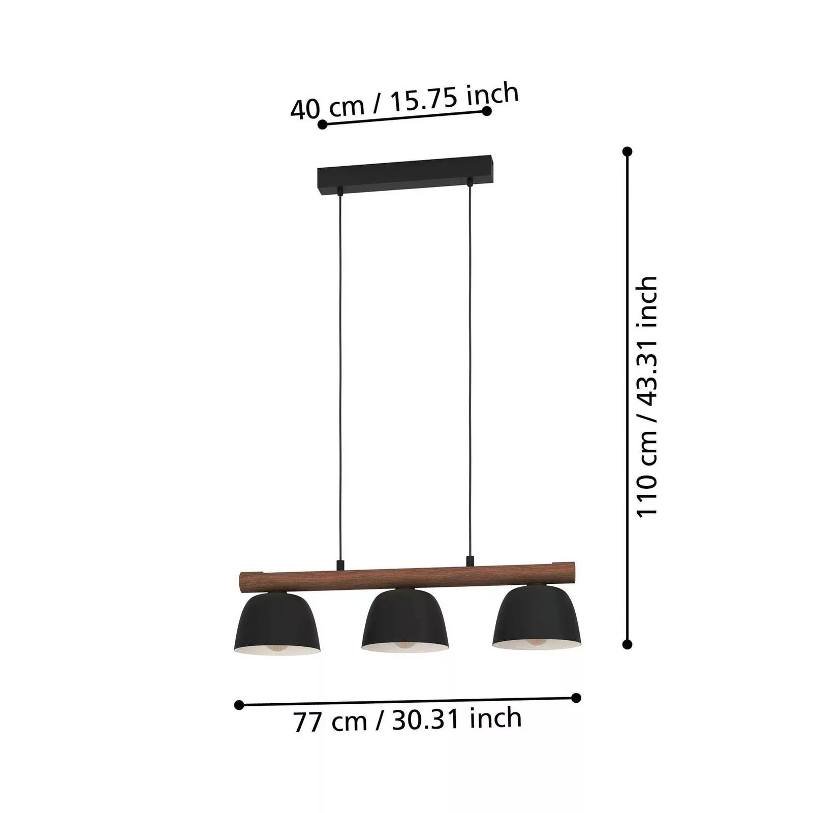 Hängeleuchte Sherburn, Länge 77 cm, schwarz/braun, 3-flg. günstig online kaufen