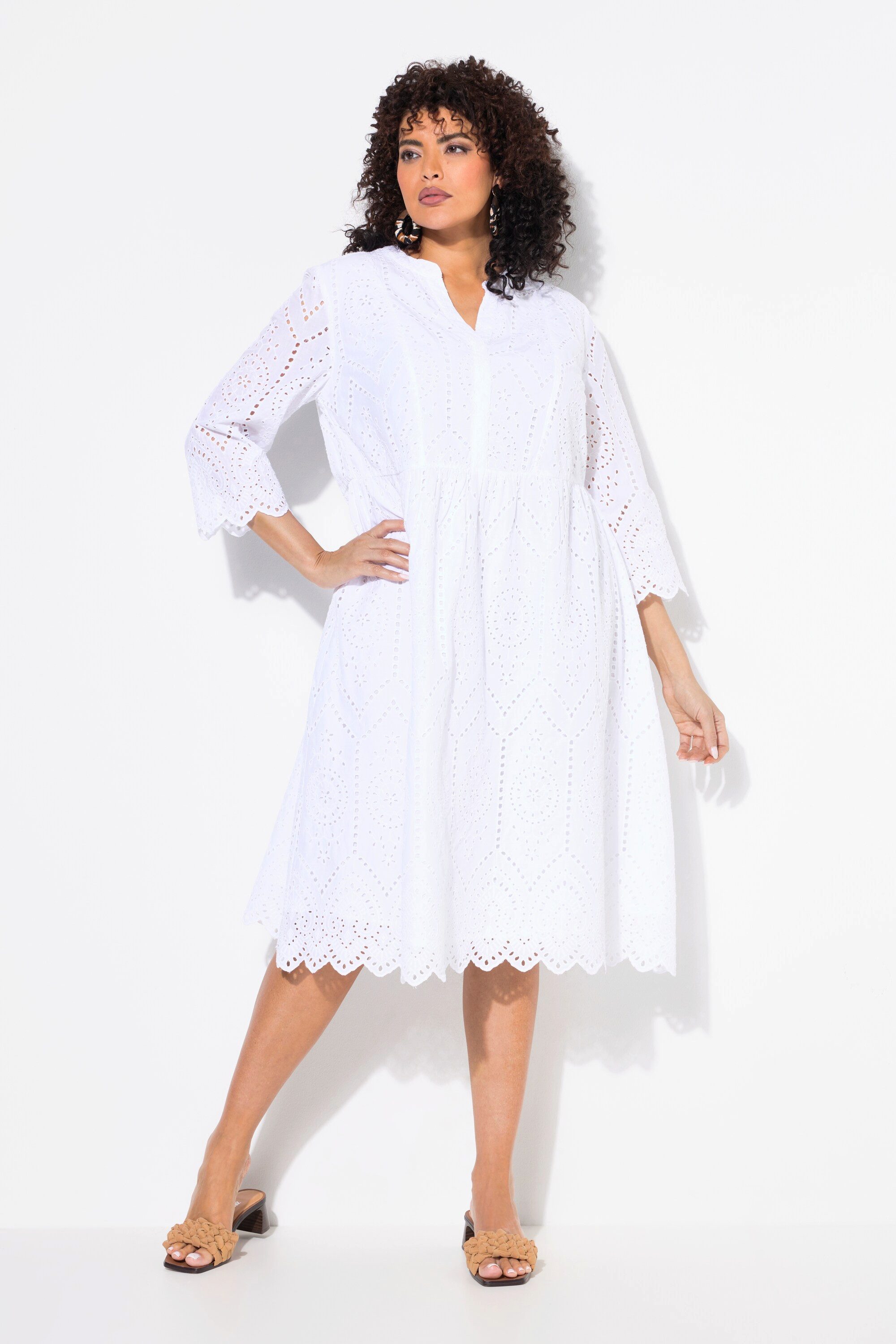 Ulla Popken Maxikleid Midikleid Lochspitze Tunika-Ausschnitt günstig online kaufen