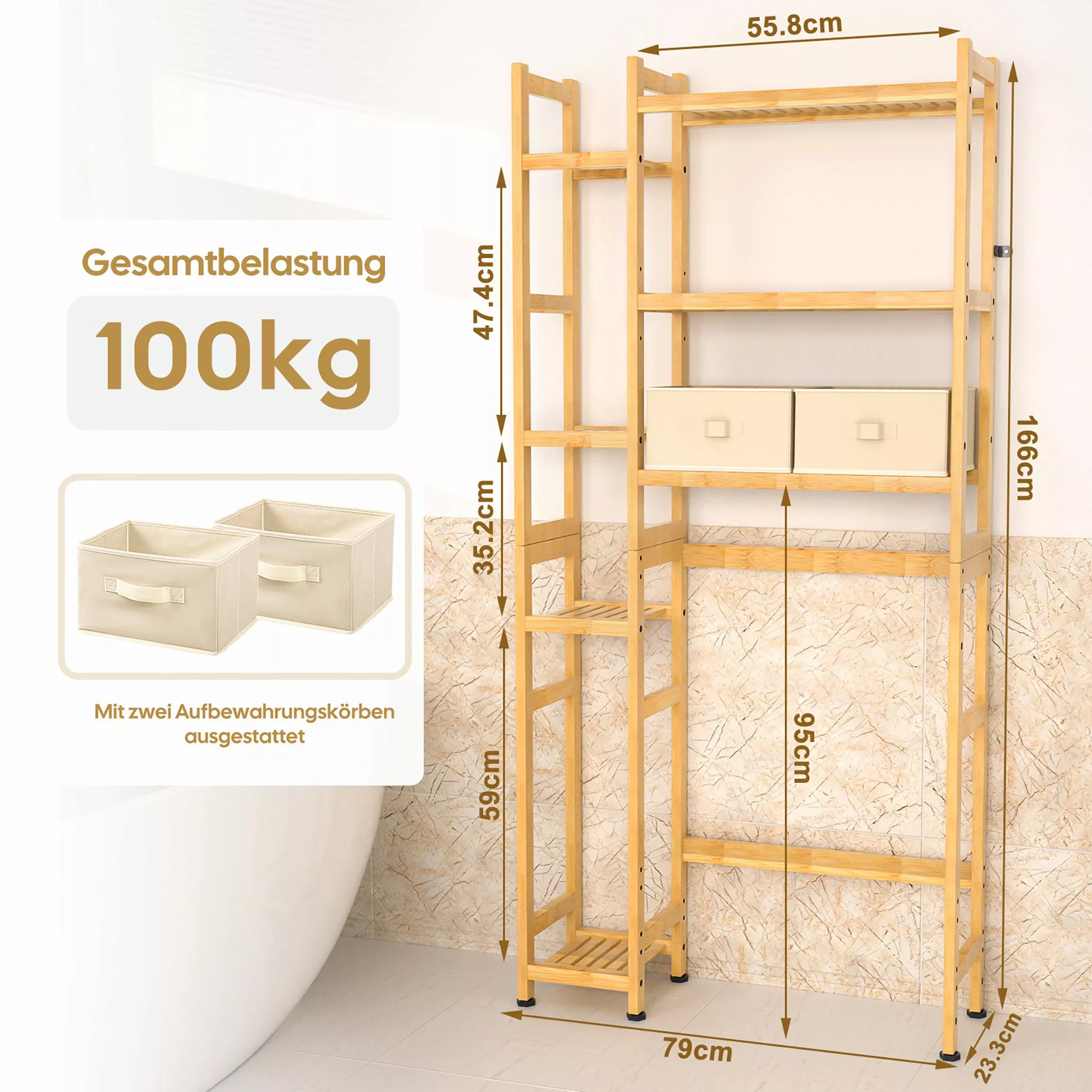 Yorbay Badregal Bambus Toilettenregal mit 7 günstig online kaufen