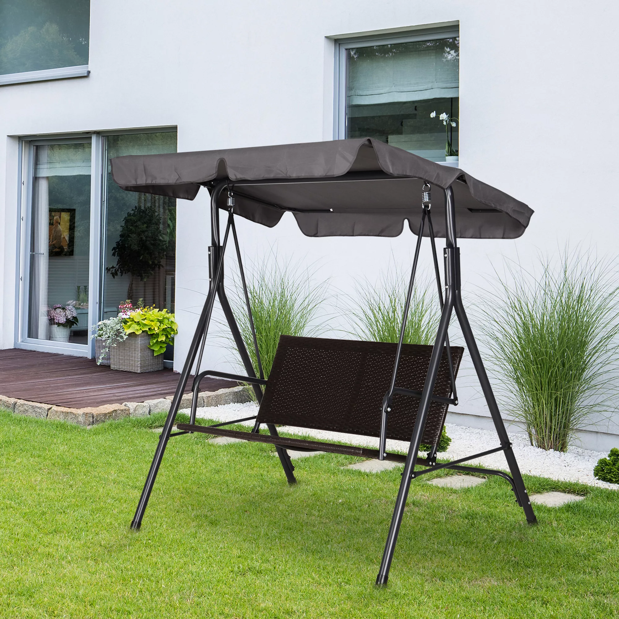 Outsunny Hollywoodschaukel 2-Sitzer Gartenschaukel mit verstellbarem Sonnen günstig online kaufen