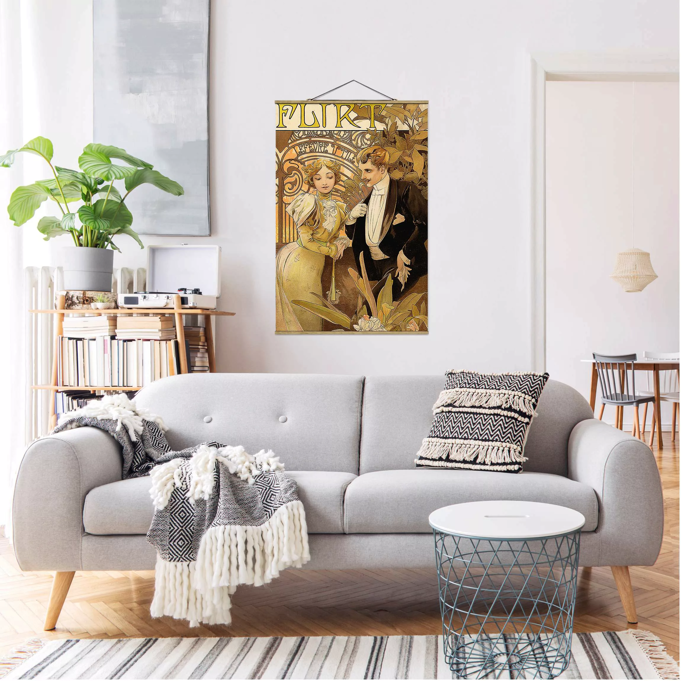 Stoffbild Blumen mit Posterleisten - Hochformat Alfons Mucha - Werbeplakat günstig online kaufen