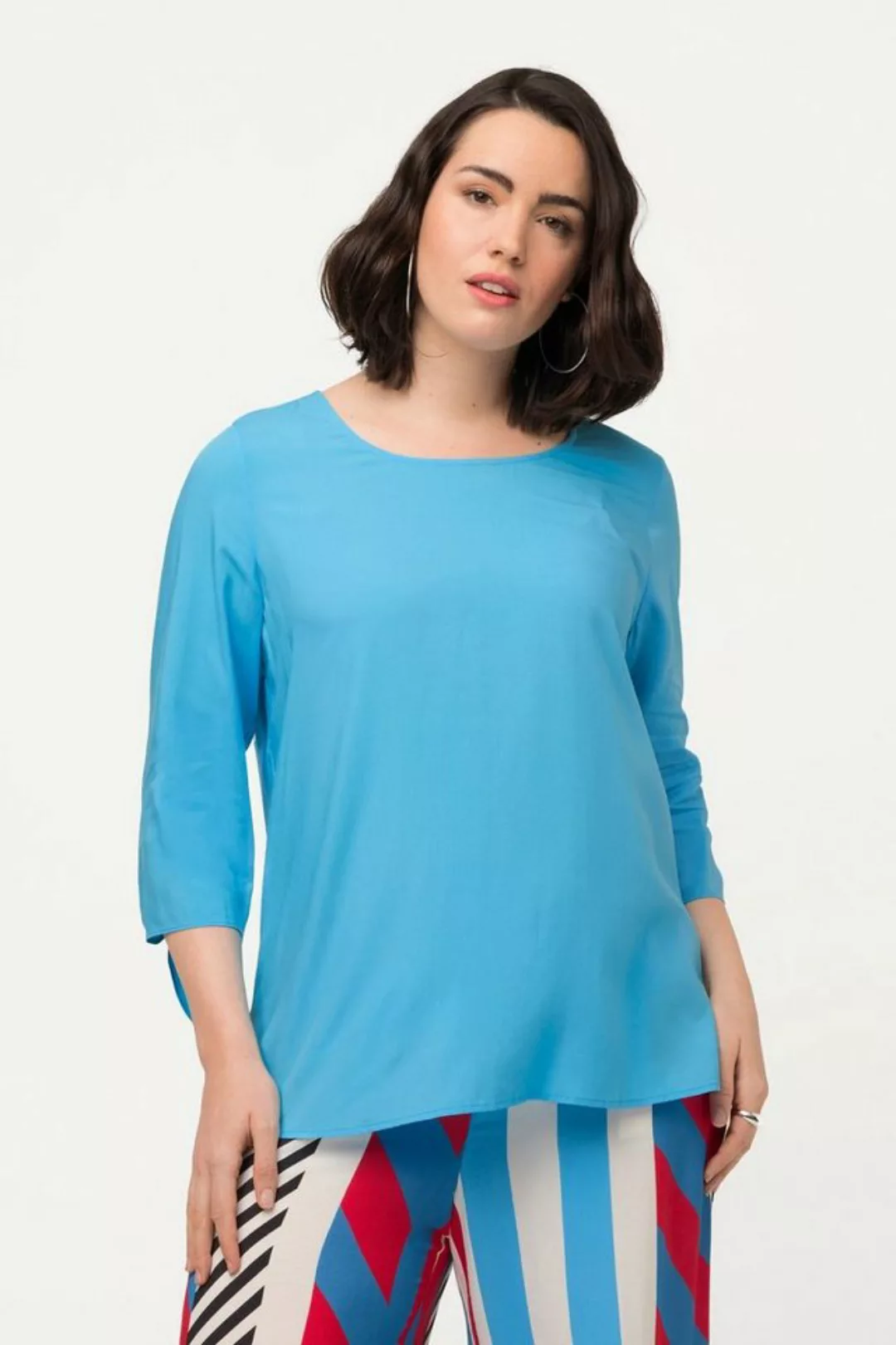 Ulla Popken Tunika Bluse Oversized Saumschleife Rundhals 3/4-Arm günstig online kaufen