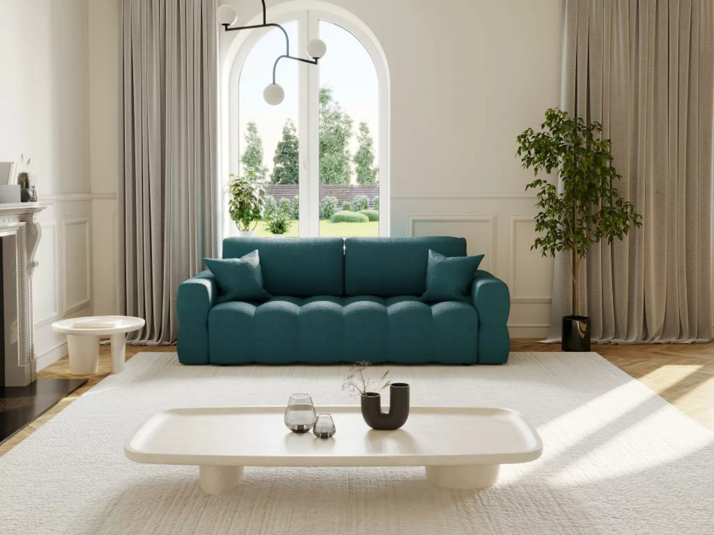 Sofa 3-Sitzer mit Schlaffunktion - Bouclé-Stoff - Blau - ISSORO günstig online kaufen