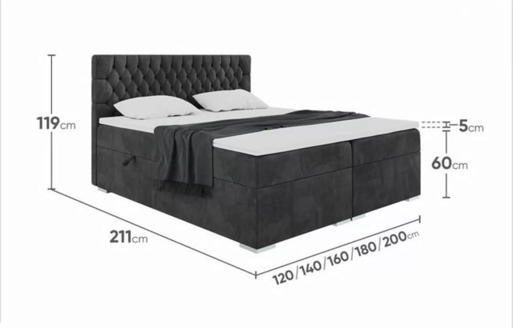 DB-Möbel Boxspringbett ROMA mit Bettkasten Gepolstert Doppelbett mit Topper günstig online kaufen