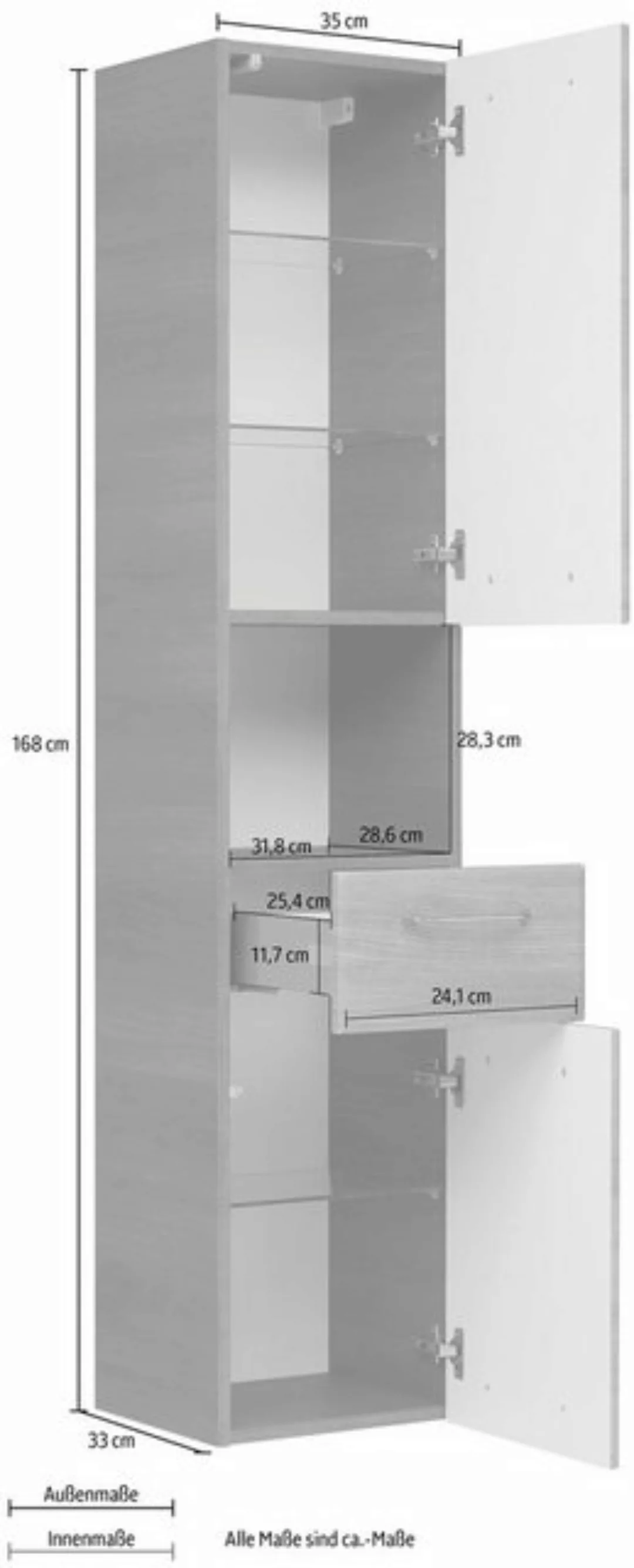 Saphir Hochschrank Quickset Badschrank 35 cm breit, 2 Türen, 1 Nische, 1 Sc günstig online kaufen