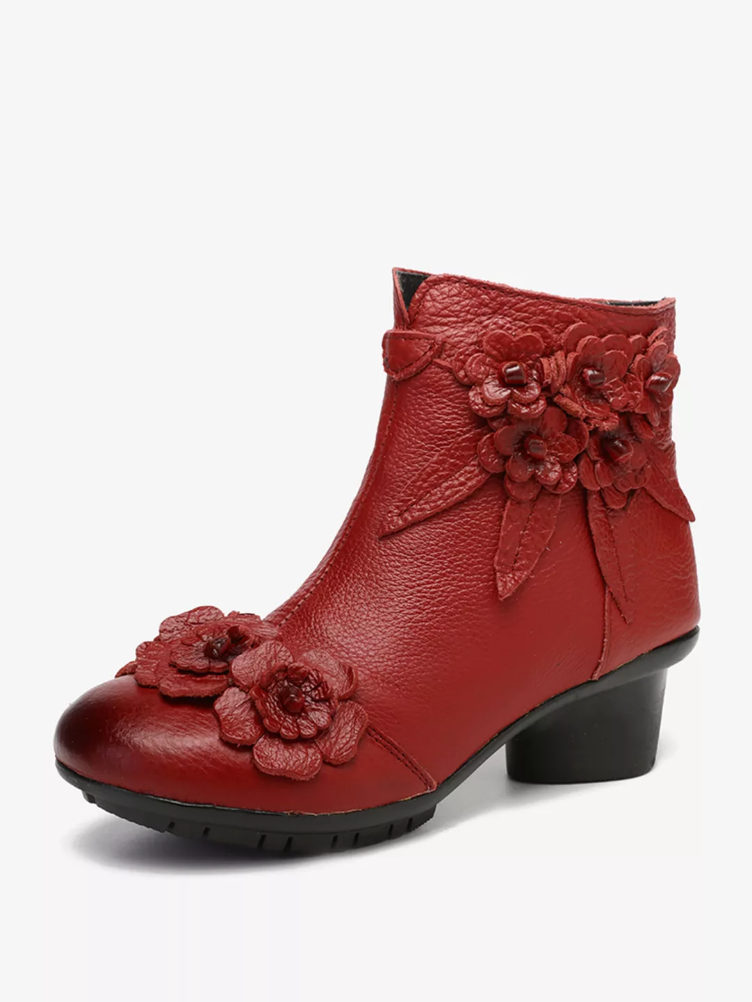 SOCOFY Retro Echtledernähte Einfarbige handgefertigte Blumen Soft Low Heel günstig online kaufen