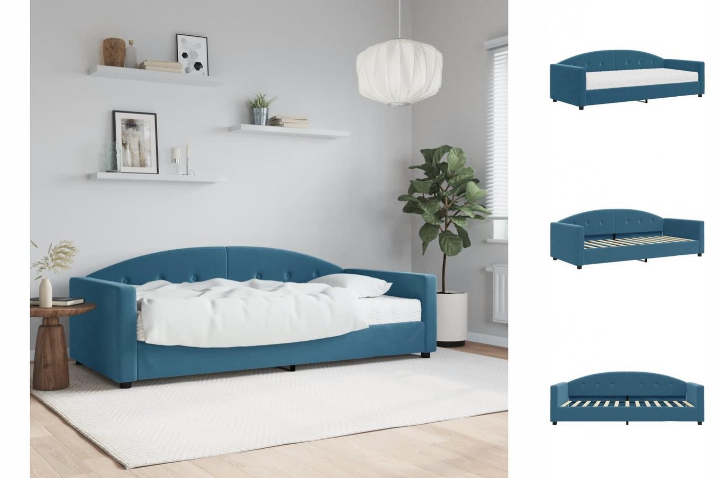 vidaXL Gästebett Gästebett Tagesbett mit Matratze Blau 90x200 cm Samt Bett günstig online kaufen