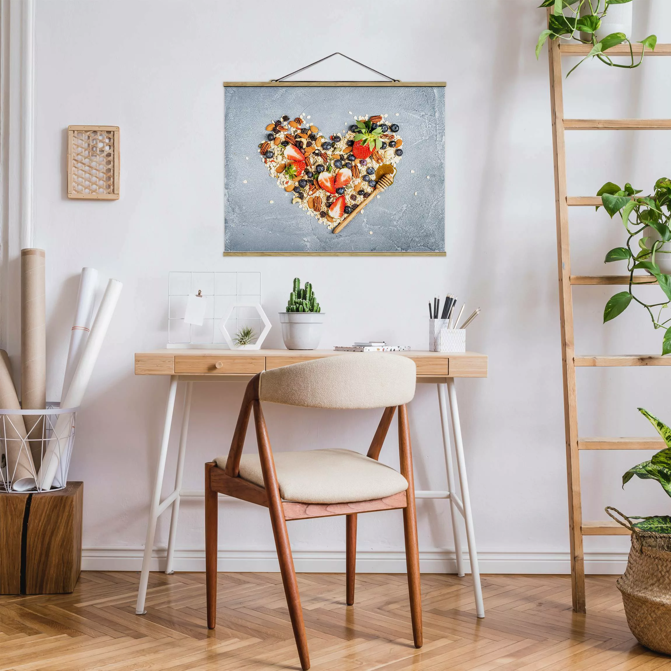Stoffbild Küche mit Posterleisten - Querformat Müsliherz günstig online kaufen