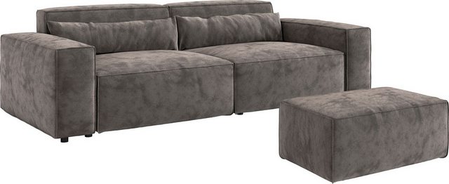 DELIFE Big-Sofa Sirpio, L Mikrofaser Khakibraun 260x110 cm mit Hocker günstig online kaufen