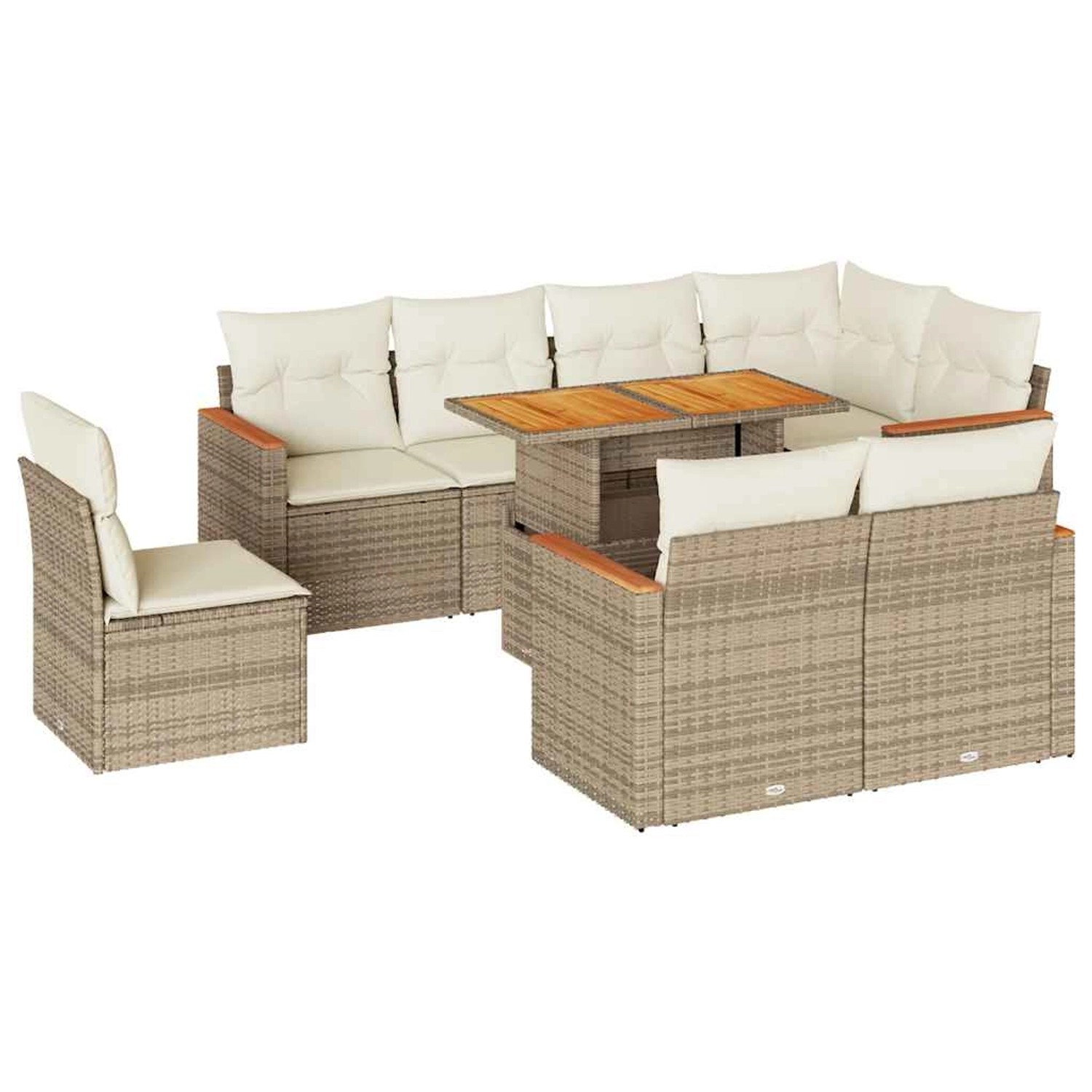 vidaXL 9-Tlg Garten-Sofagarnitur mit Kissen Beige Poly Rattan Akazie 332750 günstig online kaufen