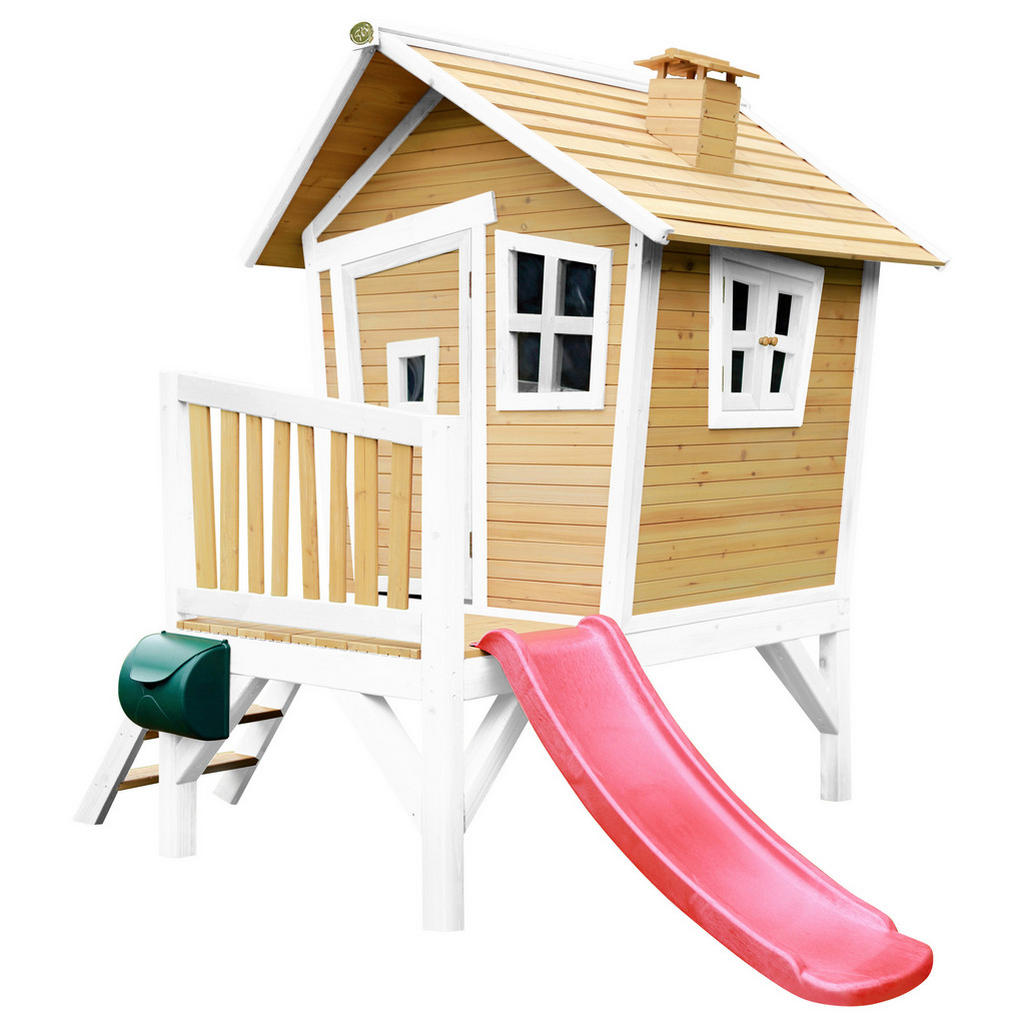 Axi Robin Spielhaus Braun - Weiß mit Lila Rutsche 177 x 264 x 203 cm günstig online kaufen