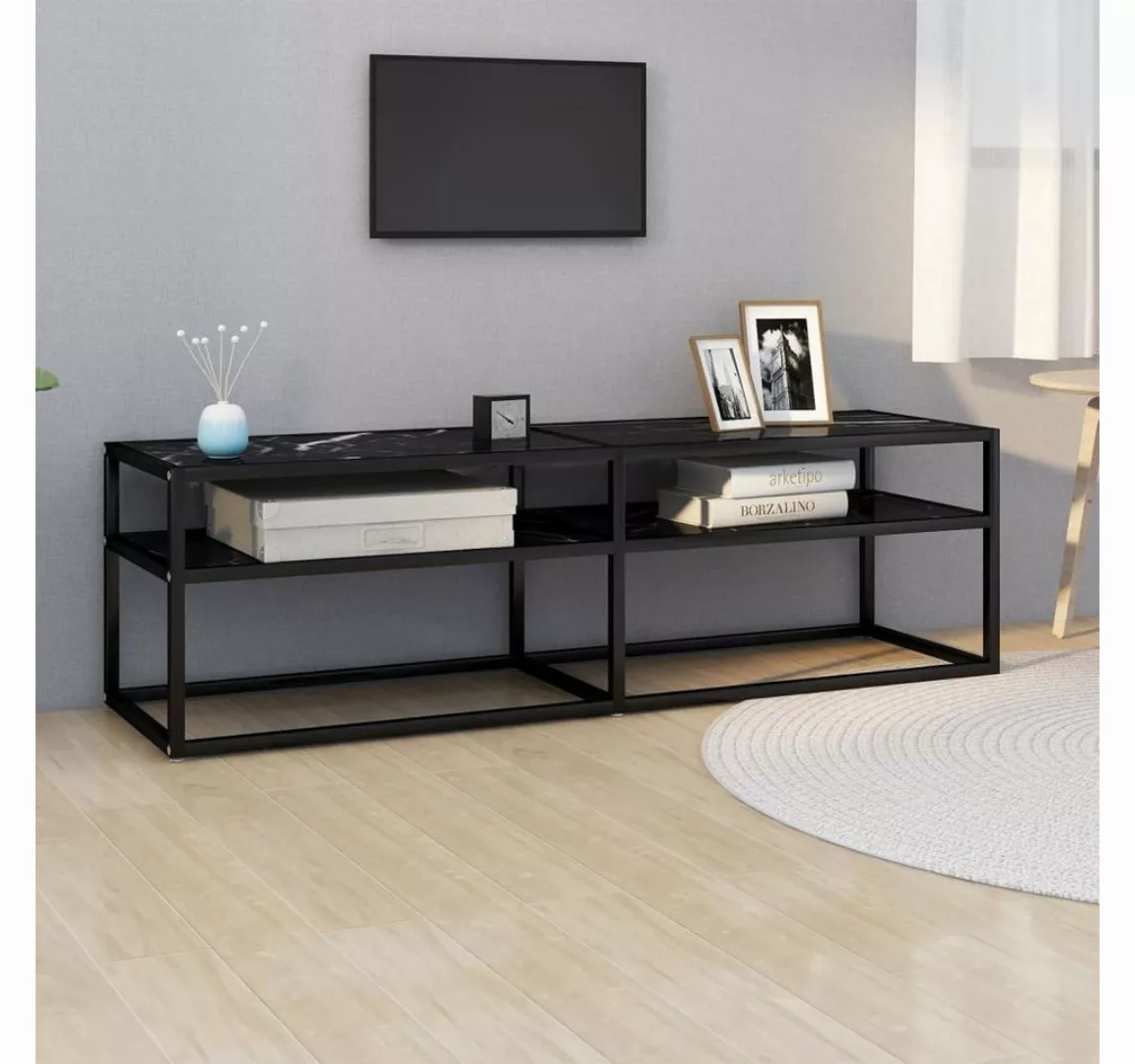 furnicato TV-Schrank Schwarz Marmor-Optik 140x40x40,5 cm Hartglas günstig online kaufen