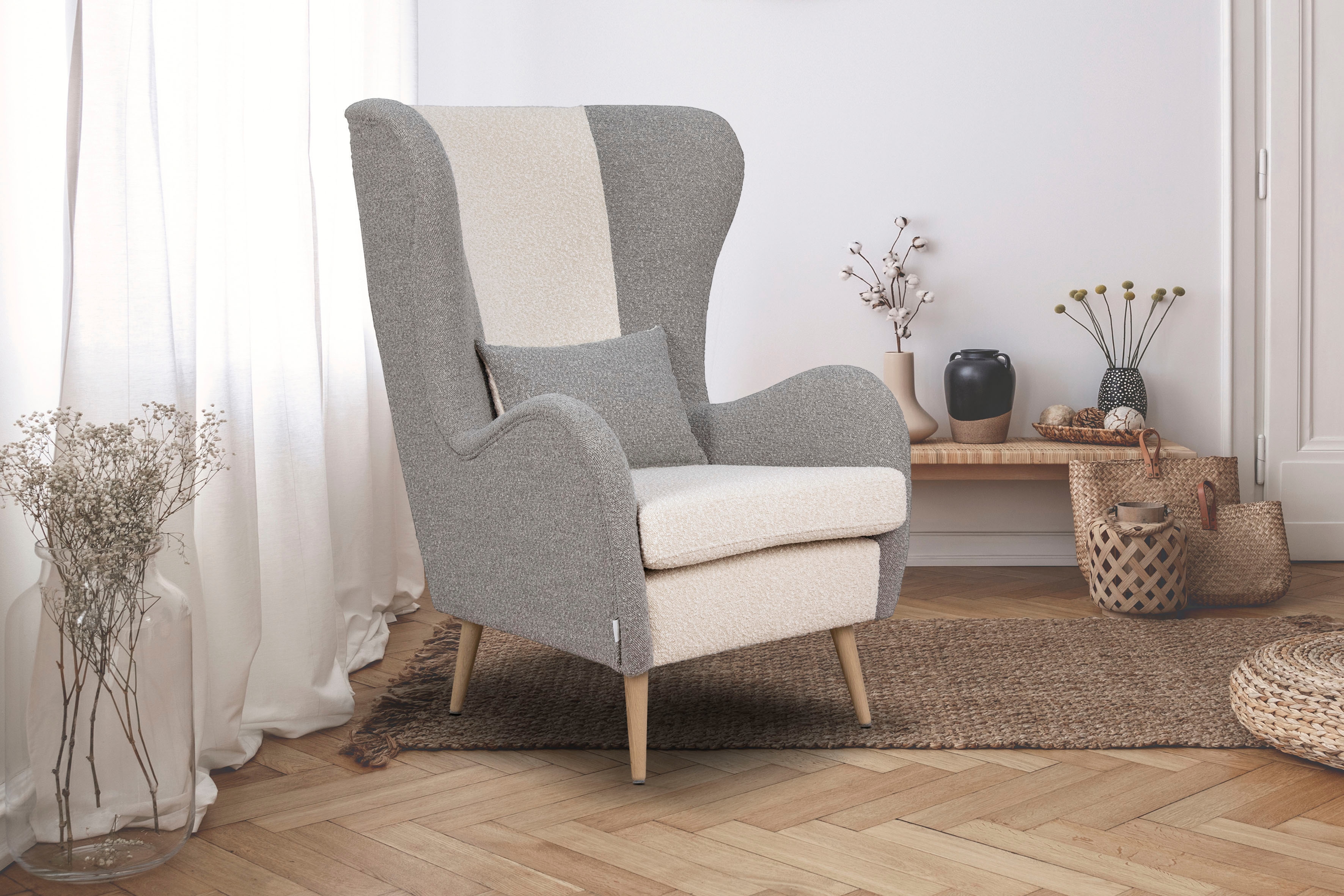Home affaire Sessel »Salla Bezug Bouclé oder Struktur fein, Ohrensessel«, w günstig online kaufen