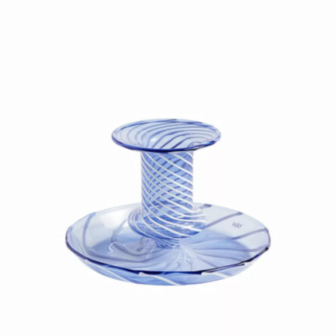 Kerzenleuchter Flare Stripe Small glas blau / H 7,5 cm - Glas - Hay - Blau günstig online kaufen
