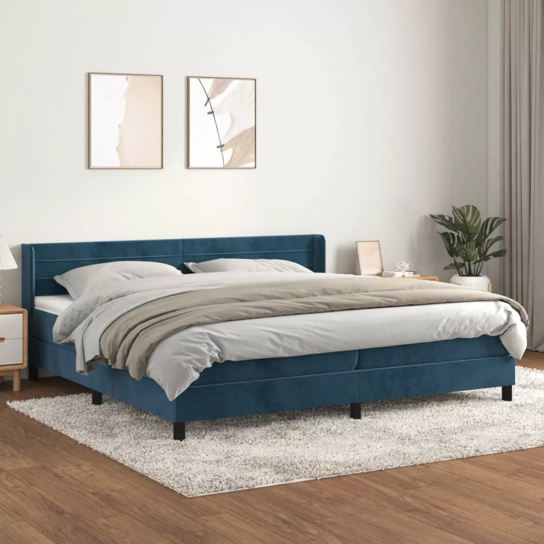 vidaXL Bettgestell Boxspringbett mit Matratze Dunkelblau 200x200 cm Samt Be günstig online kaufen