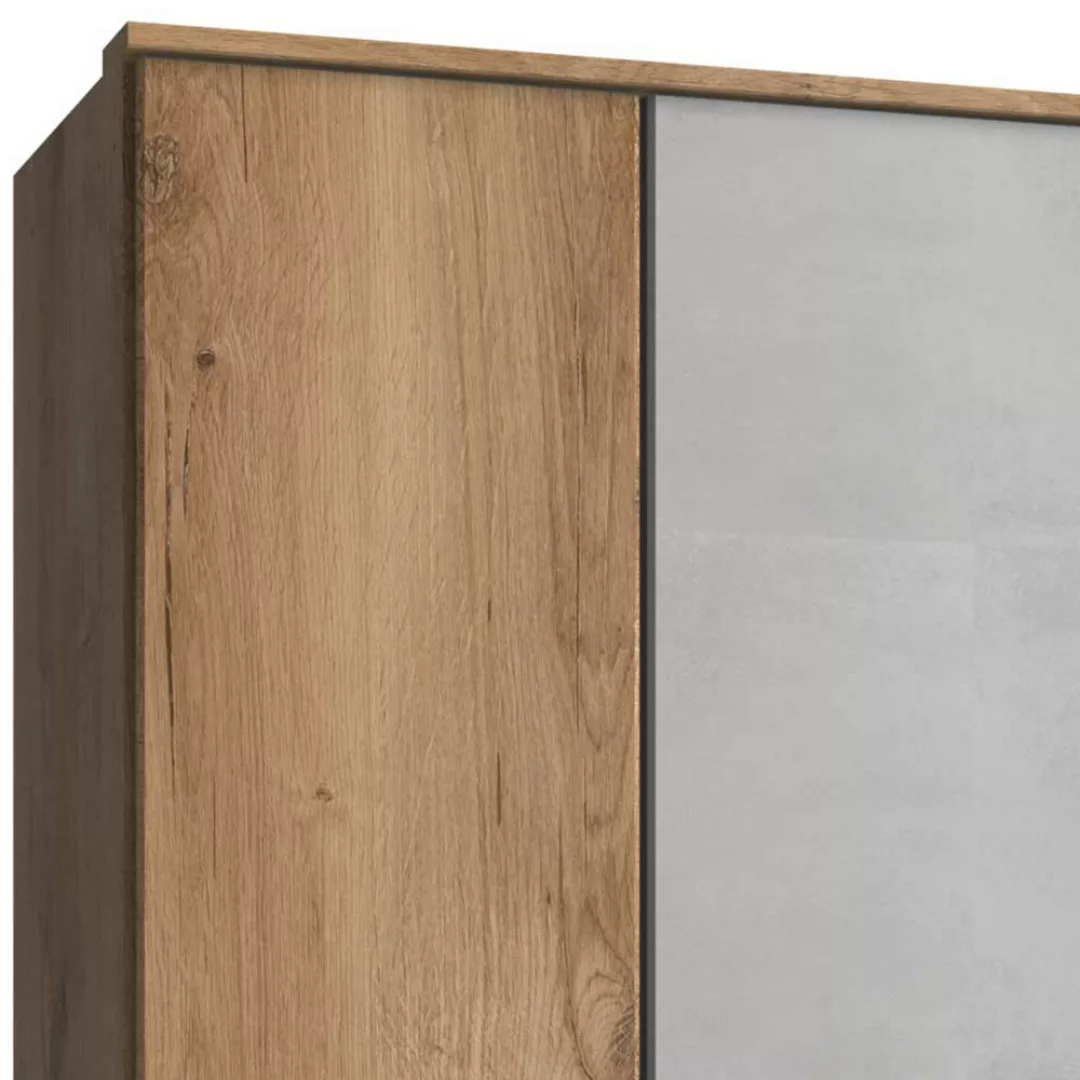 Schrank mit Türen und Schubladen in Plankeneiche Holzoptik Beton Lichtgrau günstig online kaufen