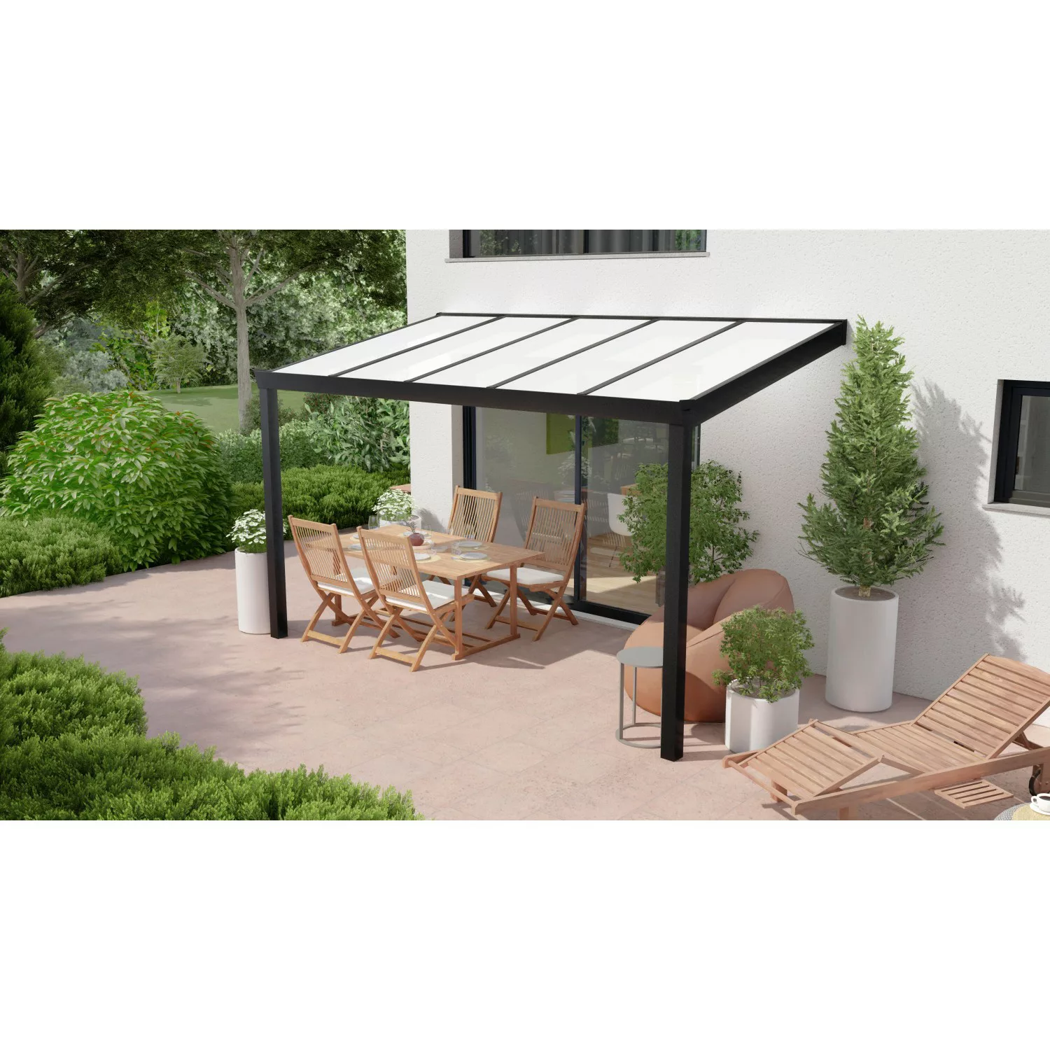 Terrassenüberdachung Professional 400 cm x 250  cm Schwarz Struktur PC Opal günstig online kaufen