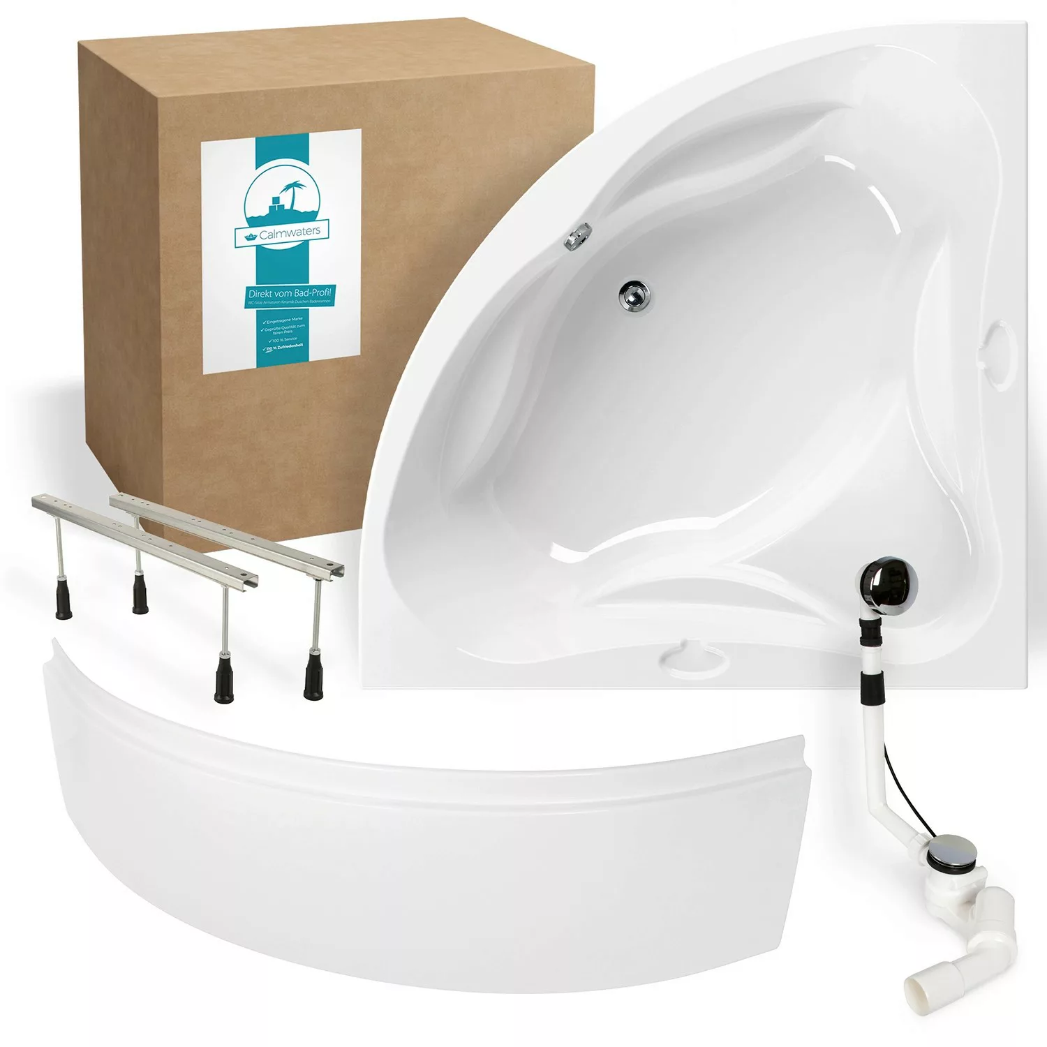 Calmwaters Eckbadewanne Original 140x140 cm Set Schürze Wannenfuß & Ablaufg günstig online kaufen