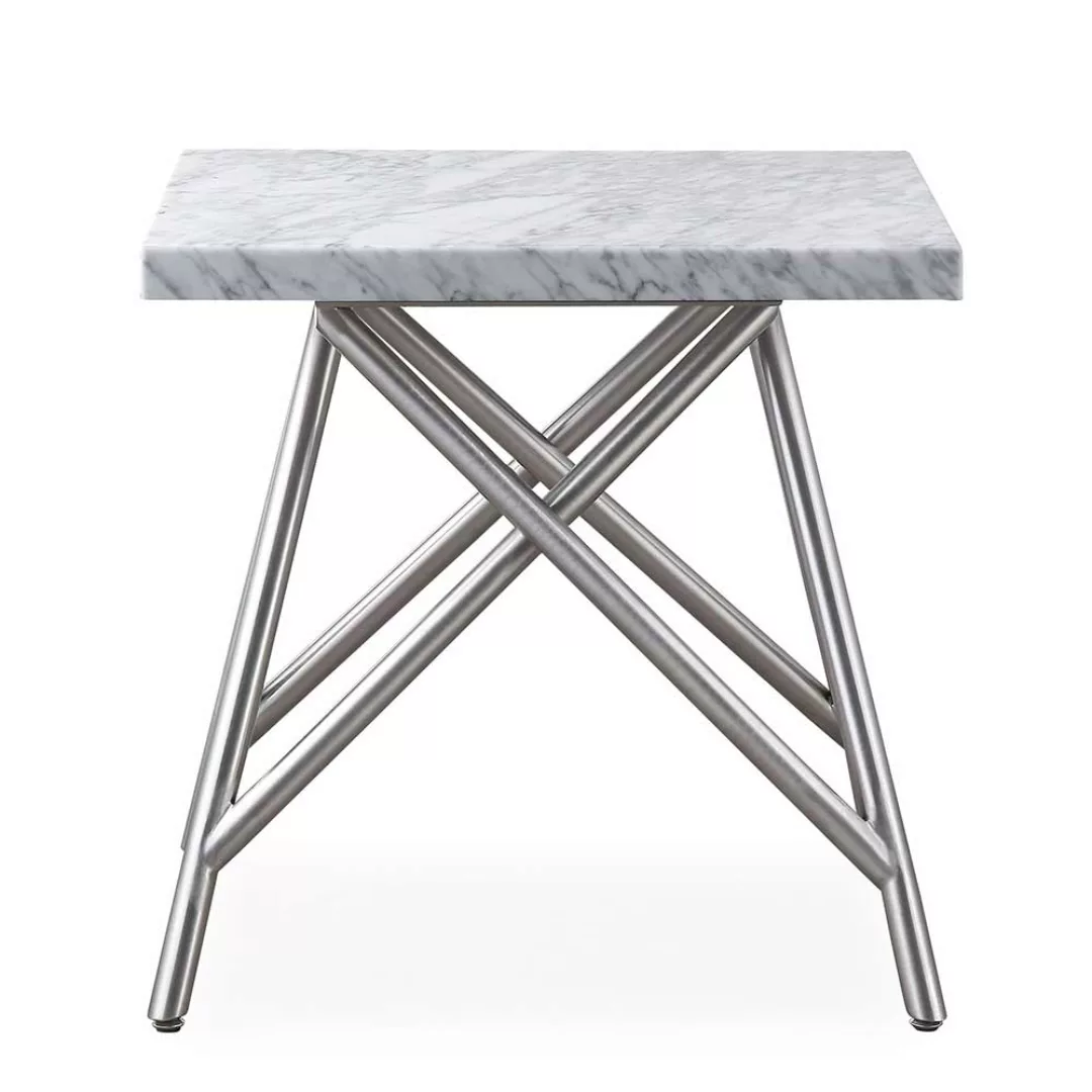 Beitisch mit weißer Marmorplatte Vierfußgestell aus Edelstahl günstig online kaufen