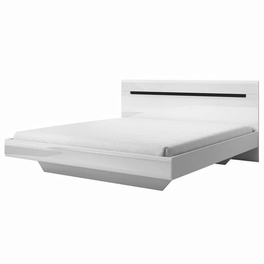 Lomadox Bett HERNING-83, weiß mit weiß Hochglanz und schwarz 186/92/205 cm günstig online kaufen