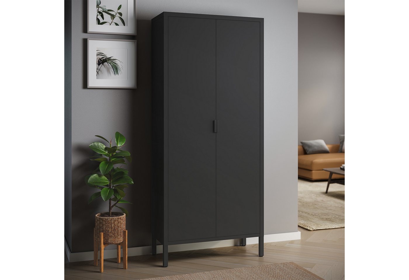 skølm Kleiderschrank Ituri (schwarz) aus Stahl, 170x80x45 cm günstig online kaufen