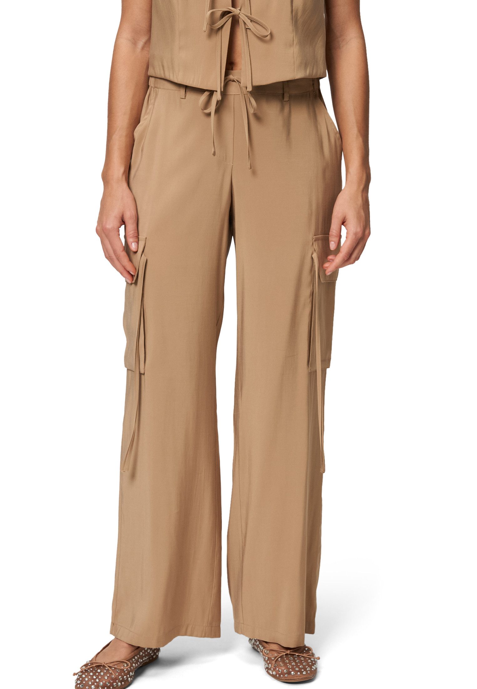 Zero Stoffhose "zero Damen Satin-Hose mit Bindegürtel 30 Inch", Bindedetail günstig online kaufen