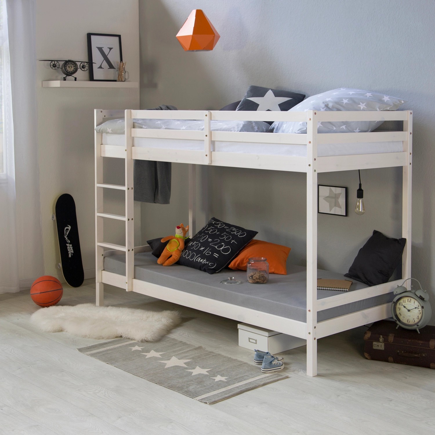 Homestyle4u Etagenbett in Weiß mit Matratze 90x200 cm 2501 günstig online kaufen