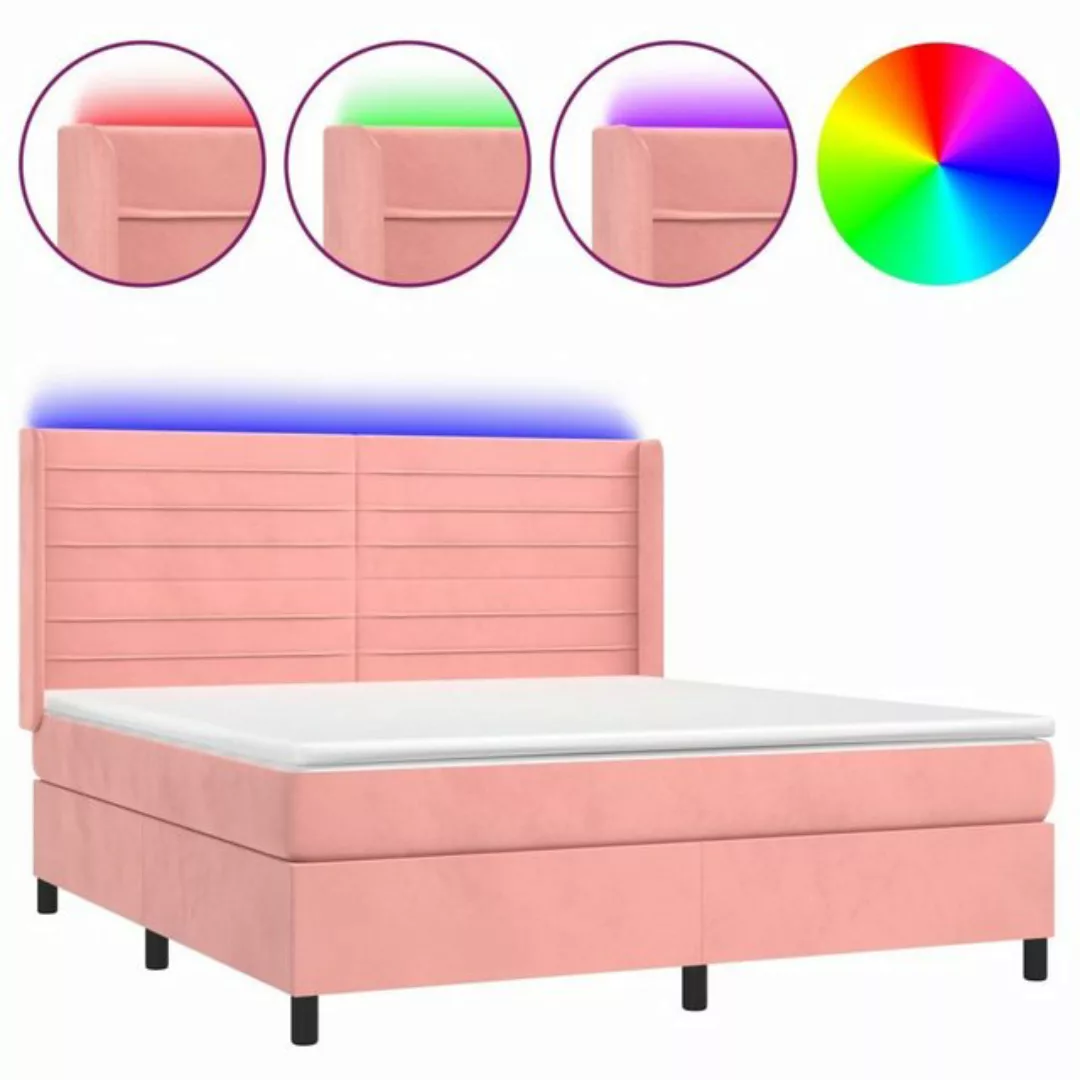 vidaXL Boxspringbett Boxspringbett mit Matratze LED Rosa 160x200 cm Samt Be günstig online kaufen