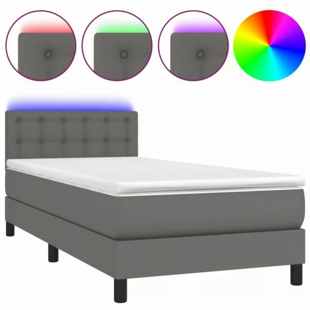 vidaXL Bettgestell Boxspringbett mit Matratze LED Grau 90x200 cm Kunstleder günstig online kaufen