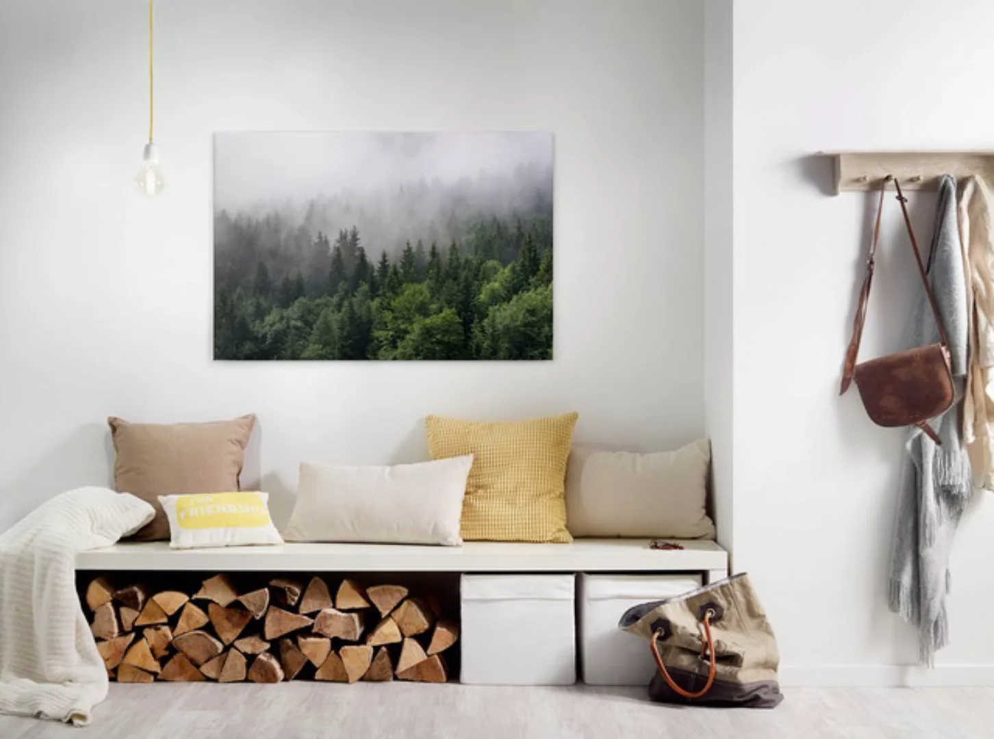 Bricoflor Leinwand Mit Wald Im Nebel Winter Wandbild Mit Tannen Ideal Für S günstig online kaufen