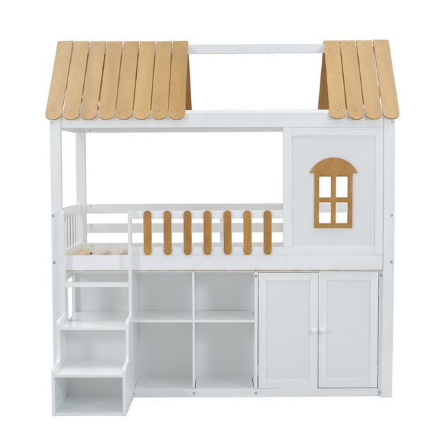 OKWISH Etagenbett Hochbett Hausbett Kinderbett (mit Fenster, Rahmen aus Kie günstig online kaufen