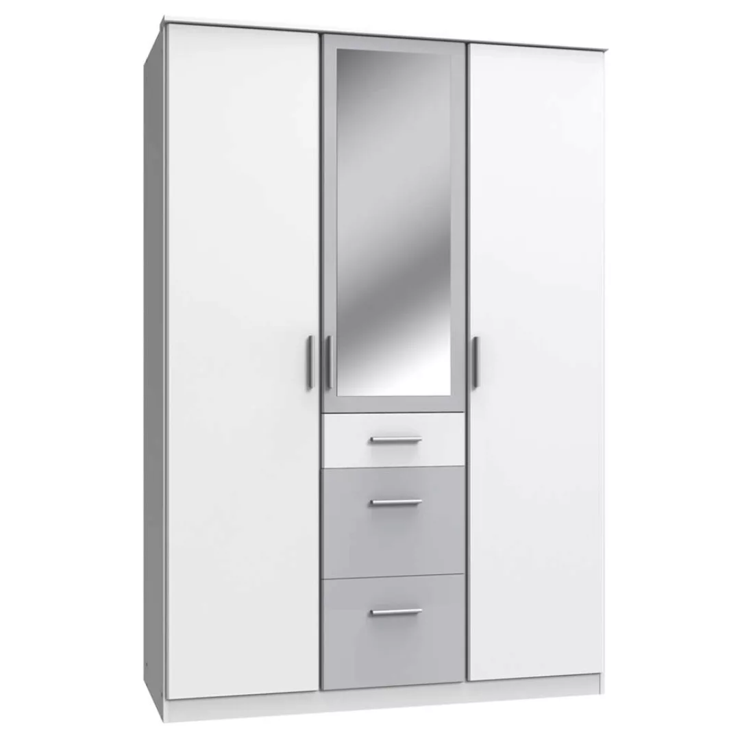 3-türiger Kleiderschrank mit Spiegel JOHANNESBURG-43 in weiß mit light grey günstig online kaufen