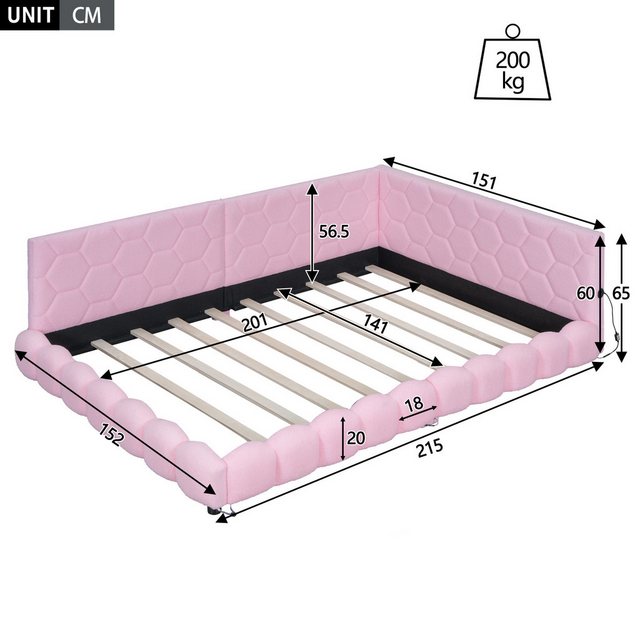 Flieks Polsterbett, LED Doppelbett Daybett Tagesbett Samt 140x200cm mit USB günstig online kaufen