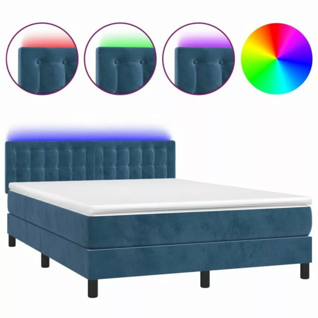 vidaXL Boxspringbett Boxspringbett mit Matratze LED Dunkelblau 140x200 cm S günstig online kaufen