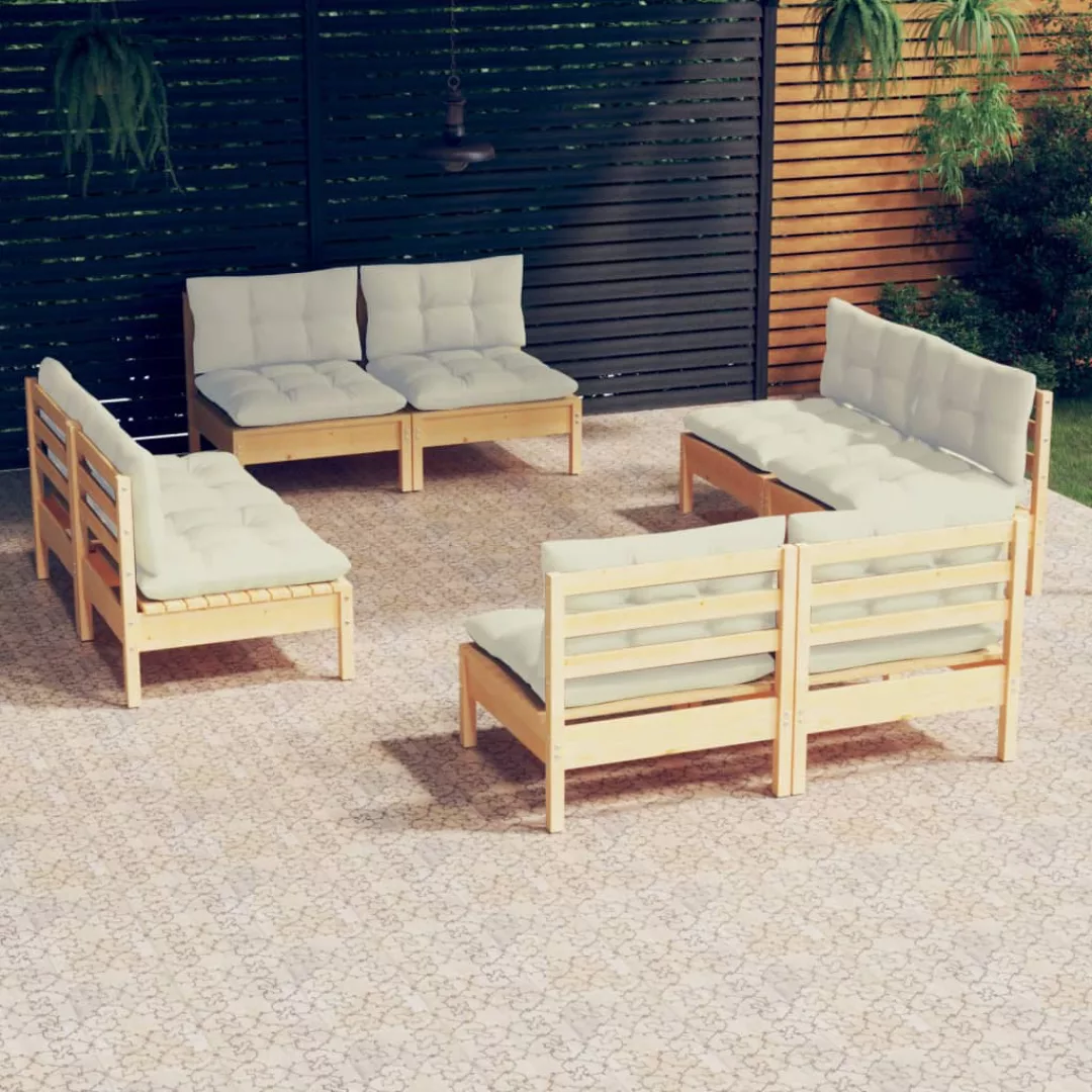 8-tlg. Garten-lounge-set Mit Creme Kissen Kiefernholz günstig online kaufen