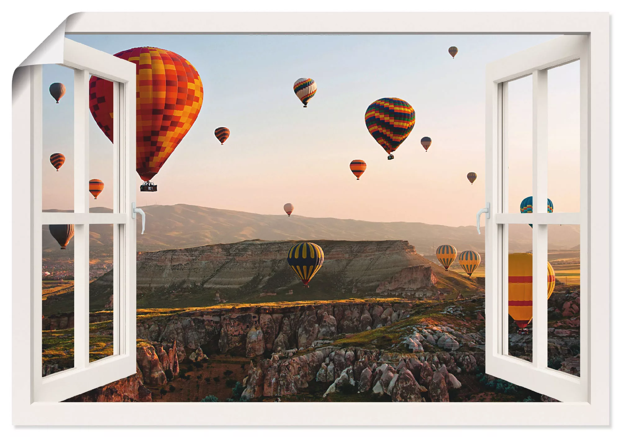 Artland Wandbild "Fensterblick Kappadokien Ballonfahrt", Ballonfahren, (1 S günstig online kaufen