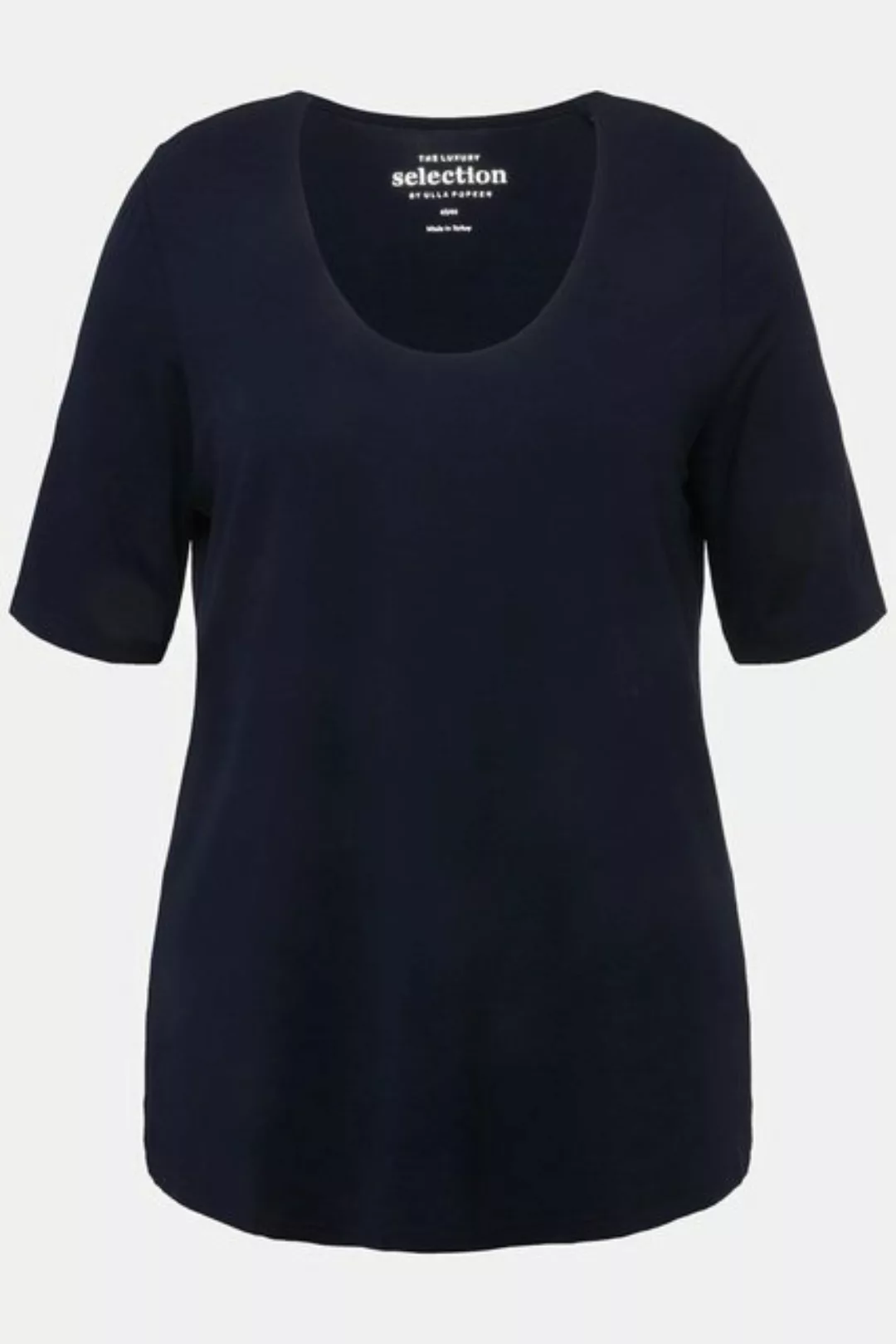 Ulla Popken Rundhalsshirt T-Shirt vorne doppellagig V-Ausschnitt Halbarm günstig online kaufen