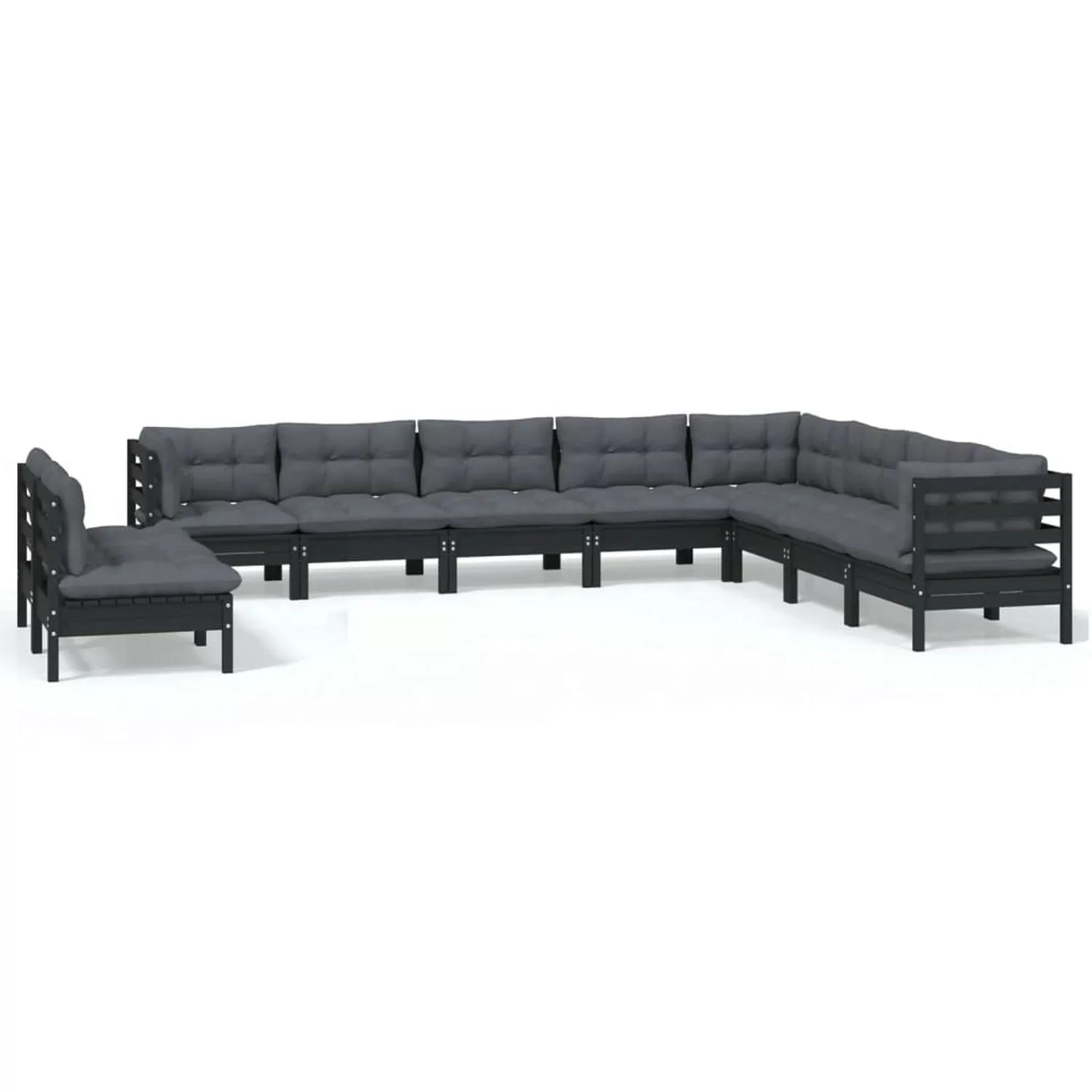 vidaXL 10-tlg Garten-Lounge-Set mit Kissen Schwarz Massivholz Kiefer Modell günstig online kaufen