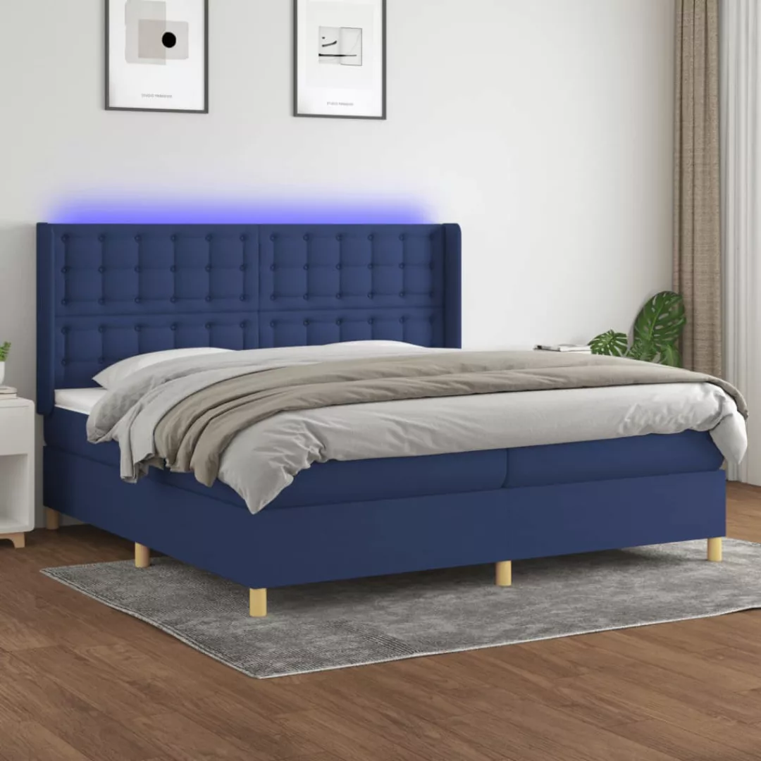 vidaXL Boxspringbett Boxspringbett mit Matratze LED Blau 200x200 cm Stoff B günstig online kaufen